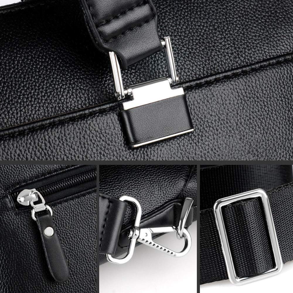 Sac Business Femme Homme Sac Serviette en PU Cuir Sac à Main Sacoche Porte Document (Noir-14pouces)