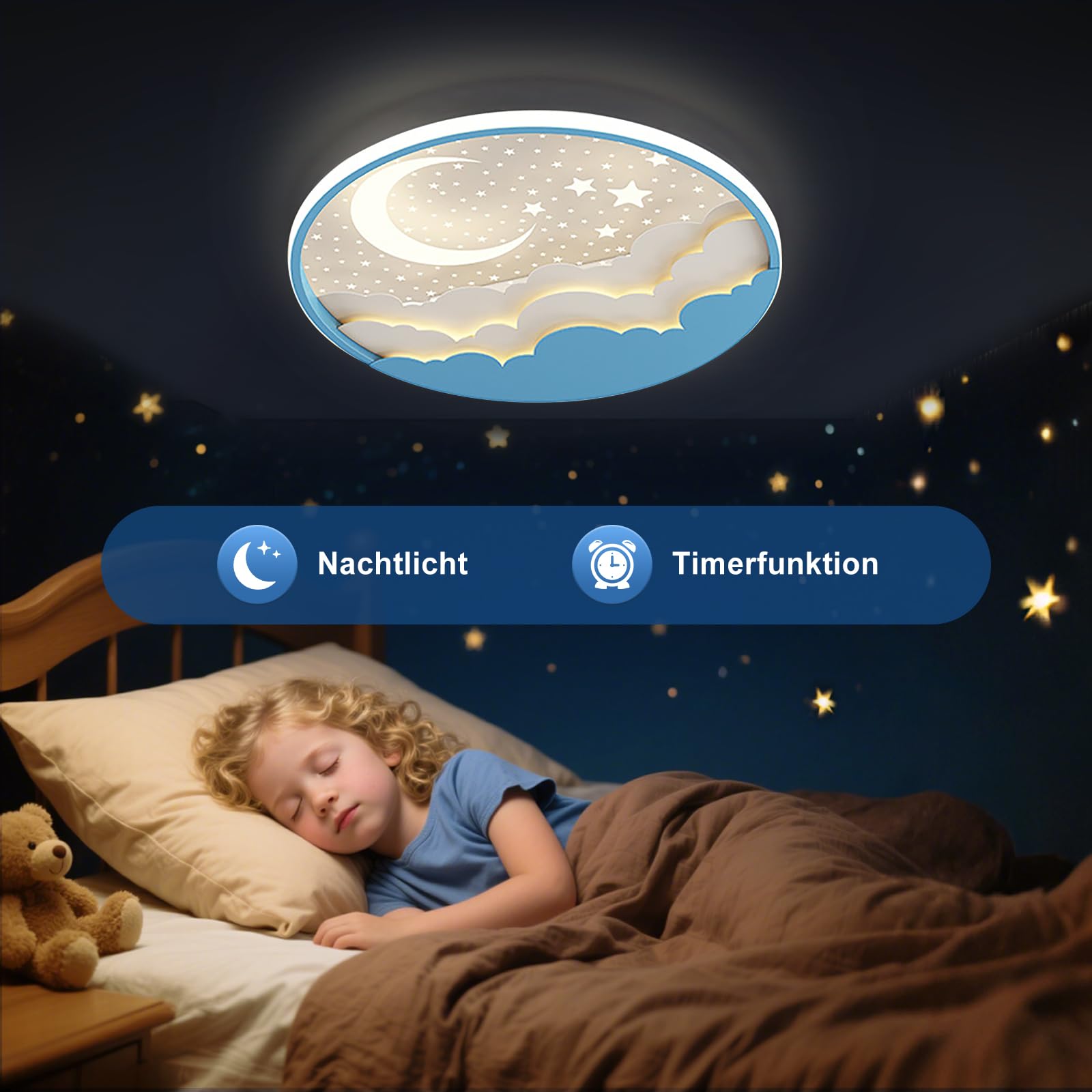 YZBEIMDAI Lampada da soffitto a LED per bambini, 50cm Stella Luna Plafoniera Cameretta Bambini Dimmerabile con Telecomando APP, 3000-6000K, Per Ragazzi Ragazze Cameretta