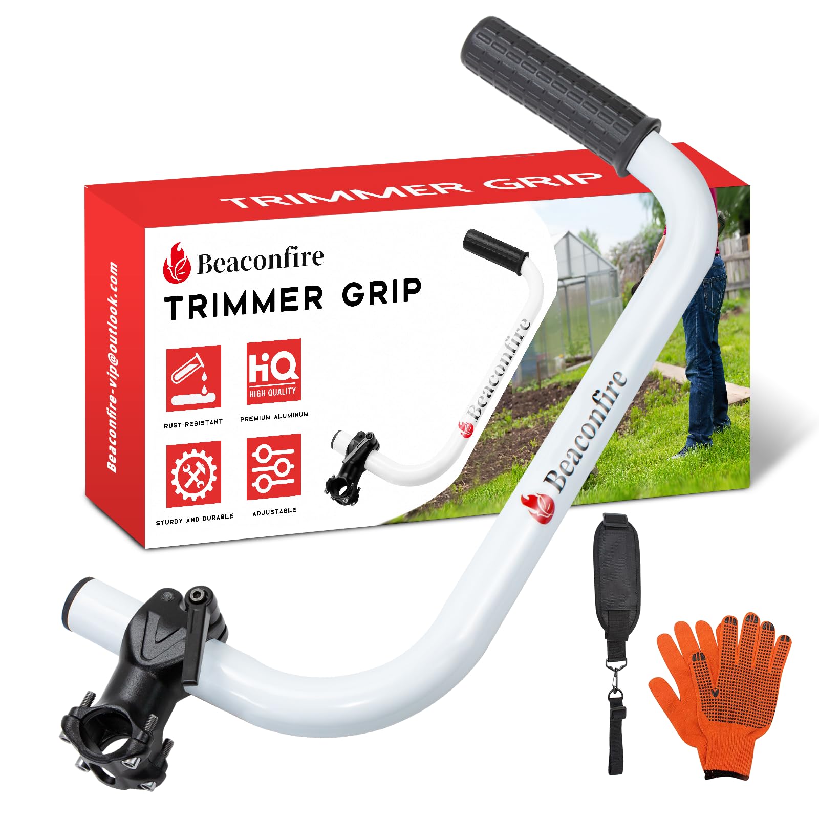 Upgraded Trimmer Handle with Shoulder Strap and Glove, String Trimmer Handle Extension, Ergonomic Back Protecting Lawn Trimmer Handle Grips - Fits All Round Shaft Trimmers, Easy Yard Mowing