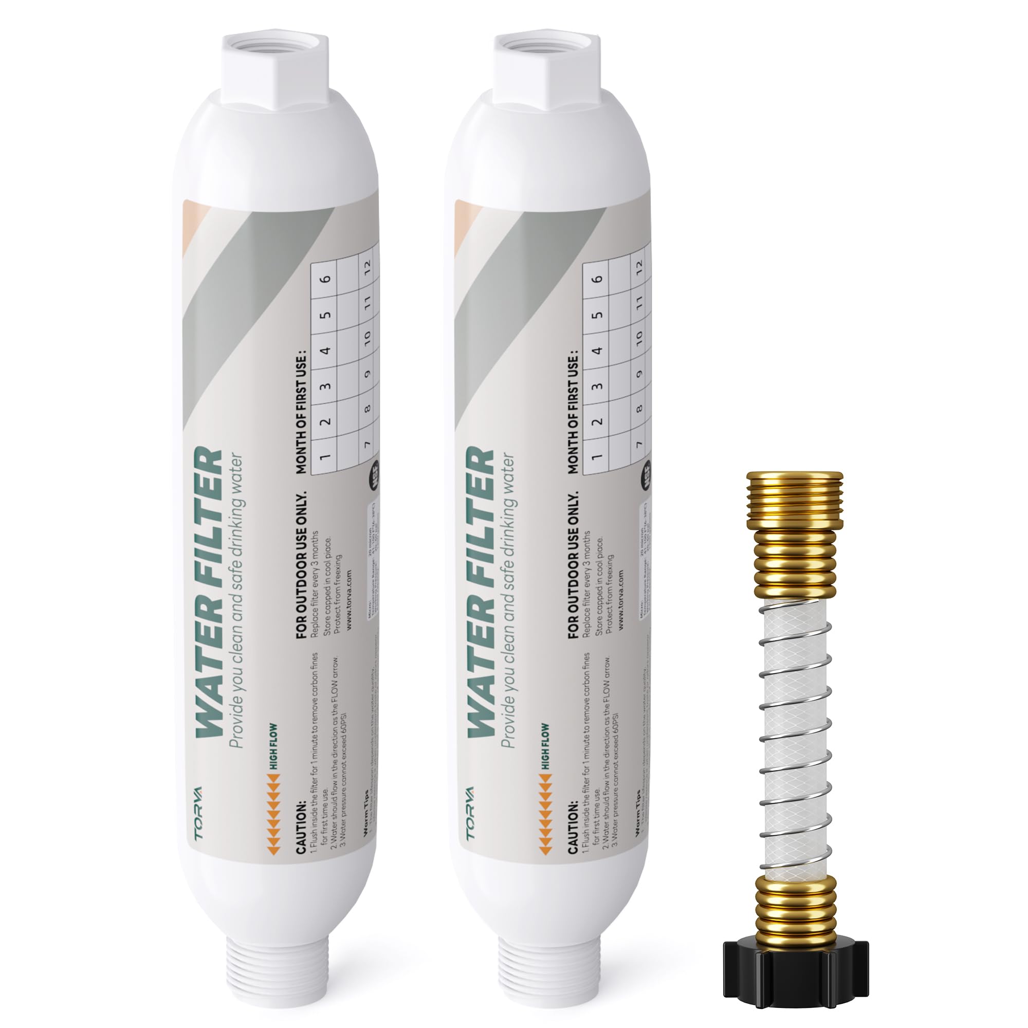 TORVA NSF Certified RV Inline Water Filter with Hose Protector, High Flow 3/4" GHT, Camping &amp; Marine Essential, 2 Pack