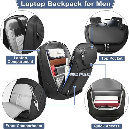 Miniatura 9 de Mochila de negocios para hombre, mochilas antirrobo inteligentes para laptop de 17.3 pulgadas con puerto de carga USB, resistente al agua, mochila