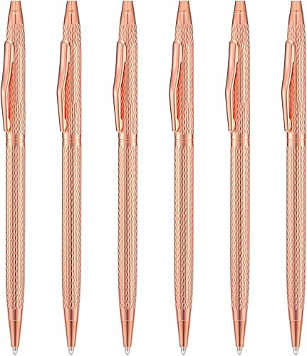 Wikult Paquete de 6 bolĂgrafos de metal delgado de oro rosa, punta media, tinta negra de 0.039in, escritura suave, para negocios, oficina, Wikult Paquete de 6 bolĂgrafos de metal delgado de oro rosa, punta media, tinta negra de 0.039in, escritura suave, para negocios, oficina,