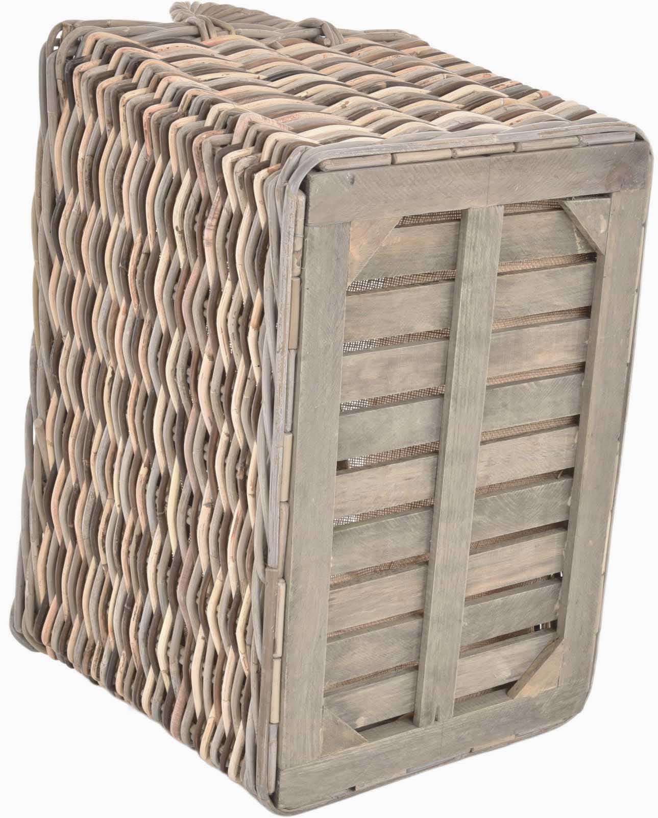 Stabiler Kaminholzkorb, Flechtkorb mit eingearbeitetem Jutestoff/Holzkorb aus unbehandeltem Natur-Rattan (Mix Natur)
