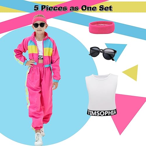 Miniatura 4 de TIMSOPHIA Traje de baile de hip hop para niñas, 5 piezas de disfraces de baile, ropa moderna de rendimiento de equipo de jazz, conjunto de chaqueta