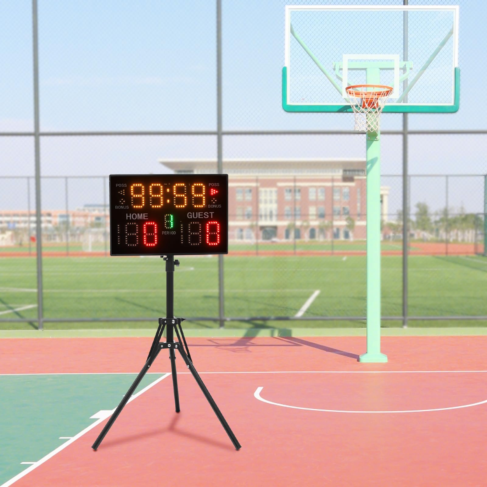 Tabellone segnapunti elettronico portatile da basket con treppiede, spia luminosa e telecomando, per basket, ping pong, pallavolo, attività badminton
