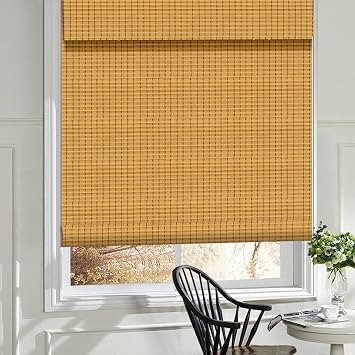 Wood Window Shades Blinds, Lined Blackout Bamboo Roller Shades, Easy Installation for Home and Garden, Pattern 1