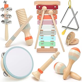 Musical Instruments for Children, Children's Toy from 3 Years, Montessori Toy, Wooden Toy Baby Drum Kit, Children's Drum, Percussion Instruments Set, Gift Ideas for Boys Girls 3+ (9 in 1)