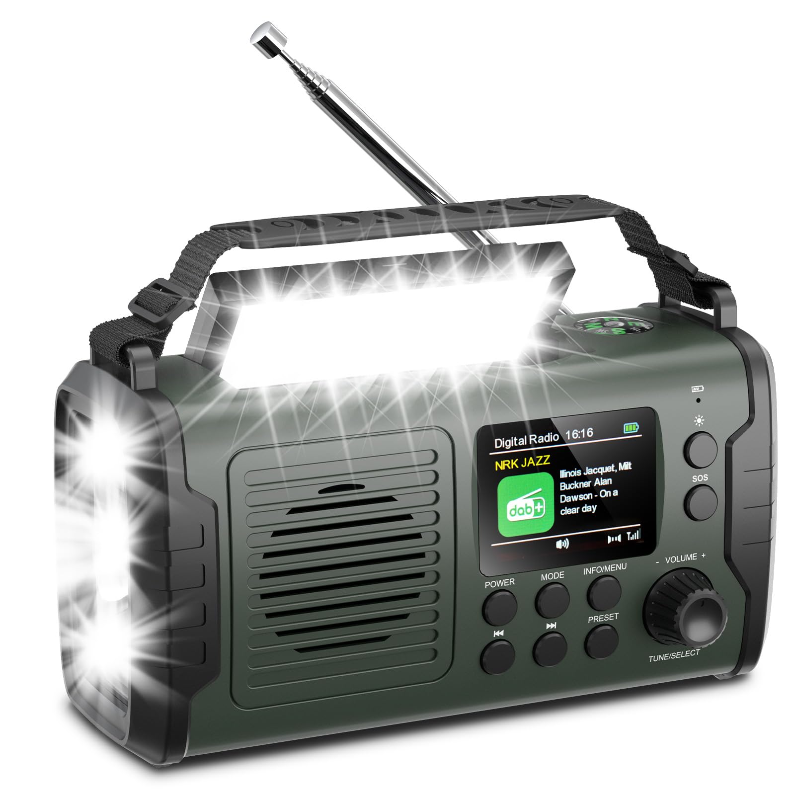 20000mAh Radio Solare a Manovella con Bluetooth DAB/FM,Torcia & Luce da Lettura,Caricatore USB per Telefono, Allarme SOS,Scheda TF,Jack per Cuffie,Radio Portatile per Emergenze da Campeggio ed Esterni