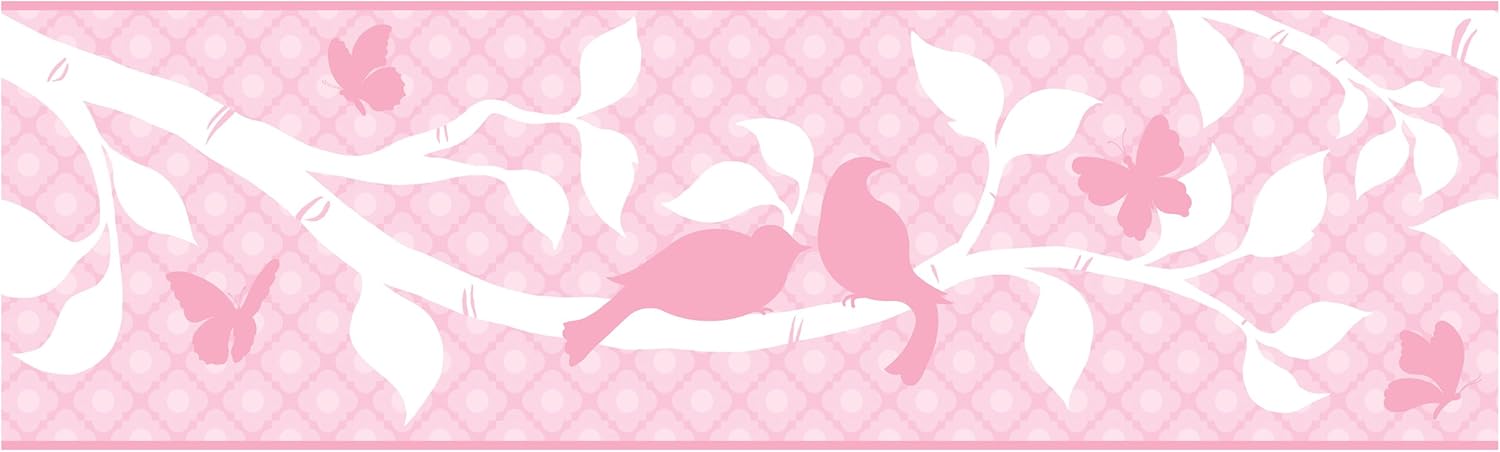 RoomMates York Wallcoverings YS9229BD Peek-A-Boo Garden Branch Border, Powder Pink/Lavender Pink/Medium Pink/White