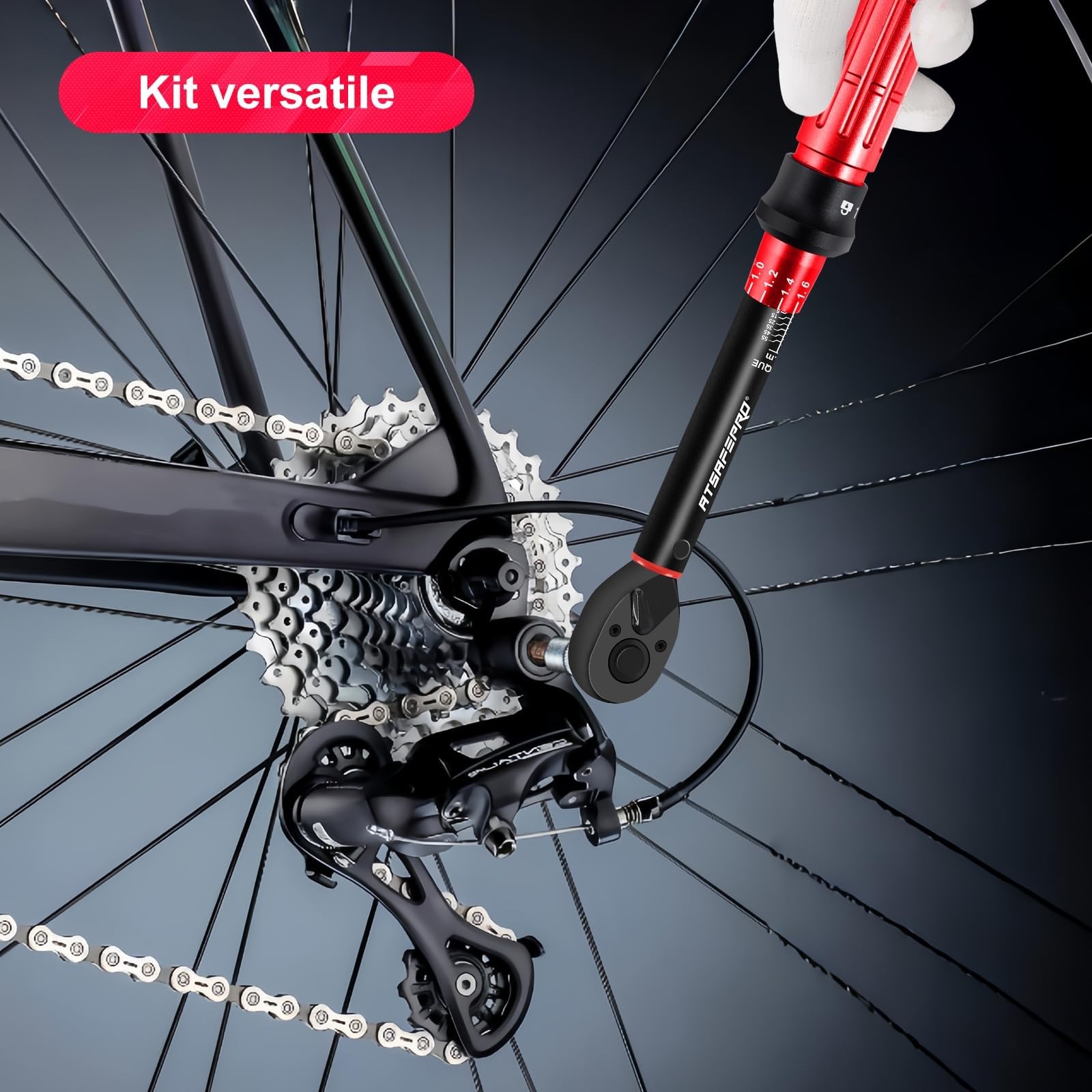 ATsafepro 61 Pezzi Chiave Dinamometrica 1/4",3-25 Nm Chiave Dinamometrica Bici,Con Adattatore da 1/4" a 3/8", Prolunga da 10 cm, Punte, Cacciavite, Precisione ±3% per Biciclette, Motociclette
