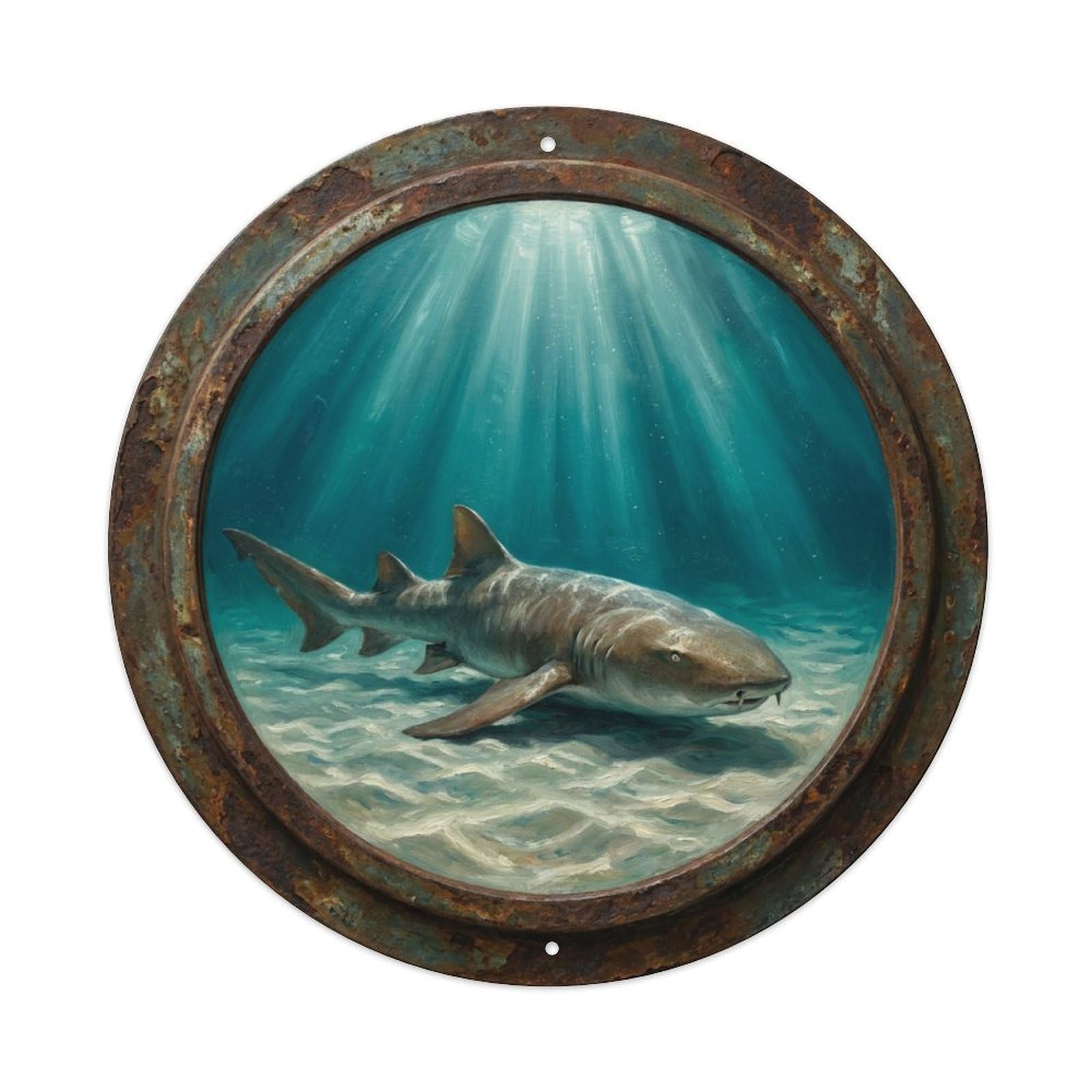 Fyrn Style Metal Tin Sign Vintage Porthole Nurse Shark Rest Ship Window Undersea Deep Sea
