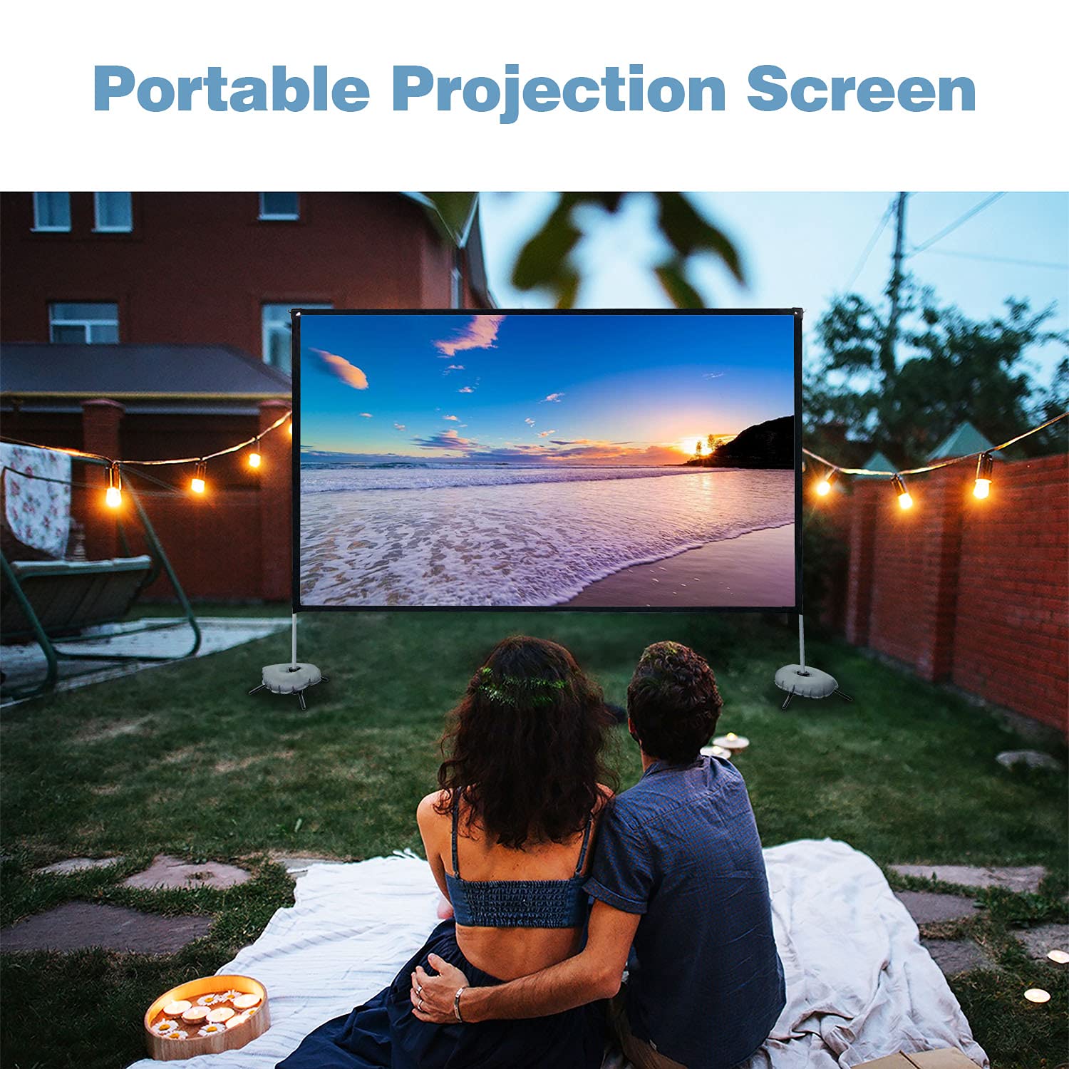 センターバレーWEWATCH 120 Inch Screen, Double Projector Video Free Projector and Screen, Portable