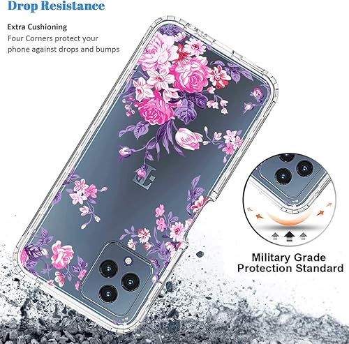 Miniatura 7 de Funda para REVVL 6 5GT Phone 5G TMAF025G con protector de pantalla de vidrio templado, funda protectora de TPU transparente floral a prueba de