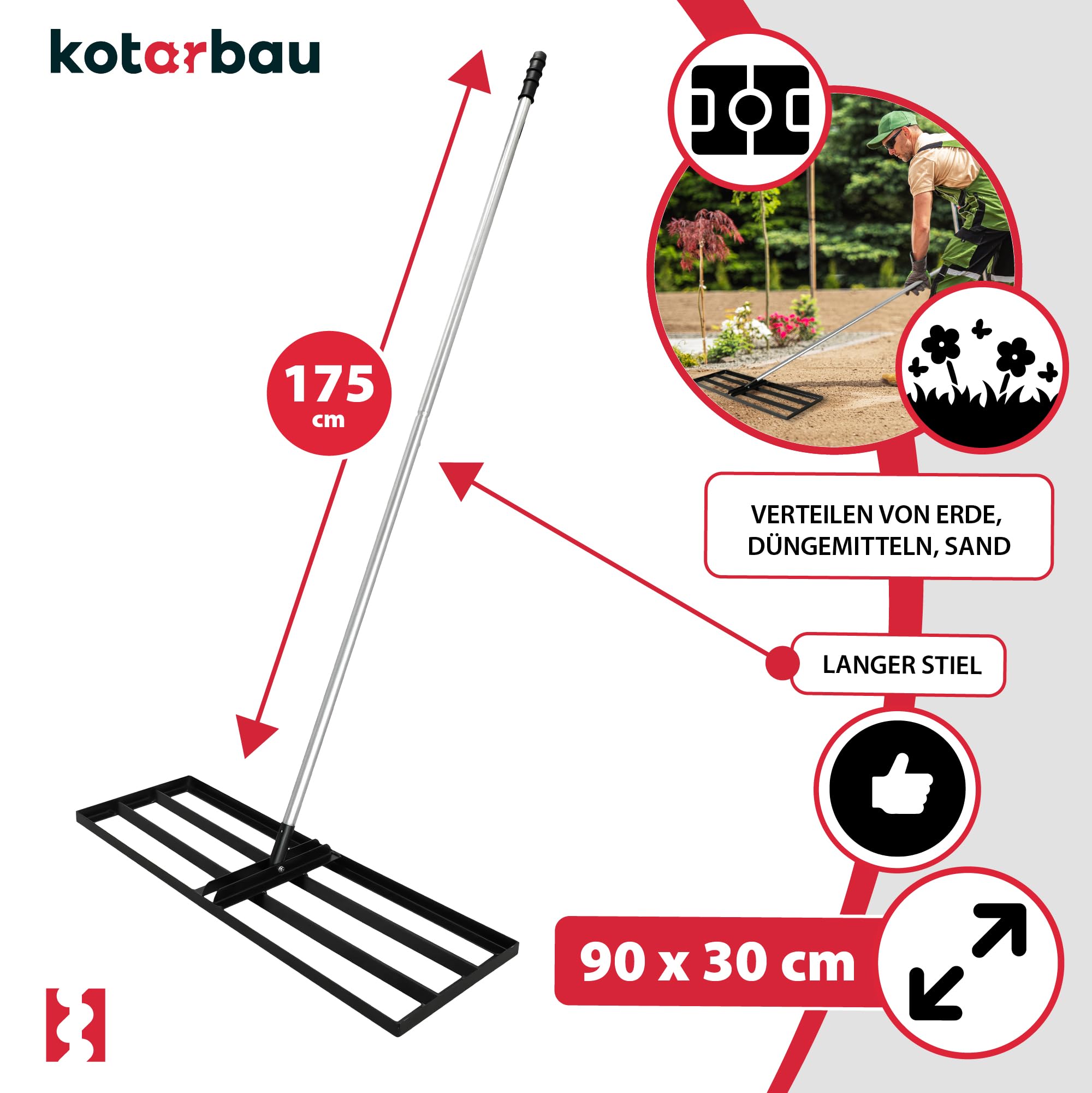 Raschietto Per Prato KADAX 89x29cm - Livellatore Metallo Per Cura Del Verde - Foto 11
