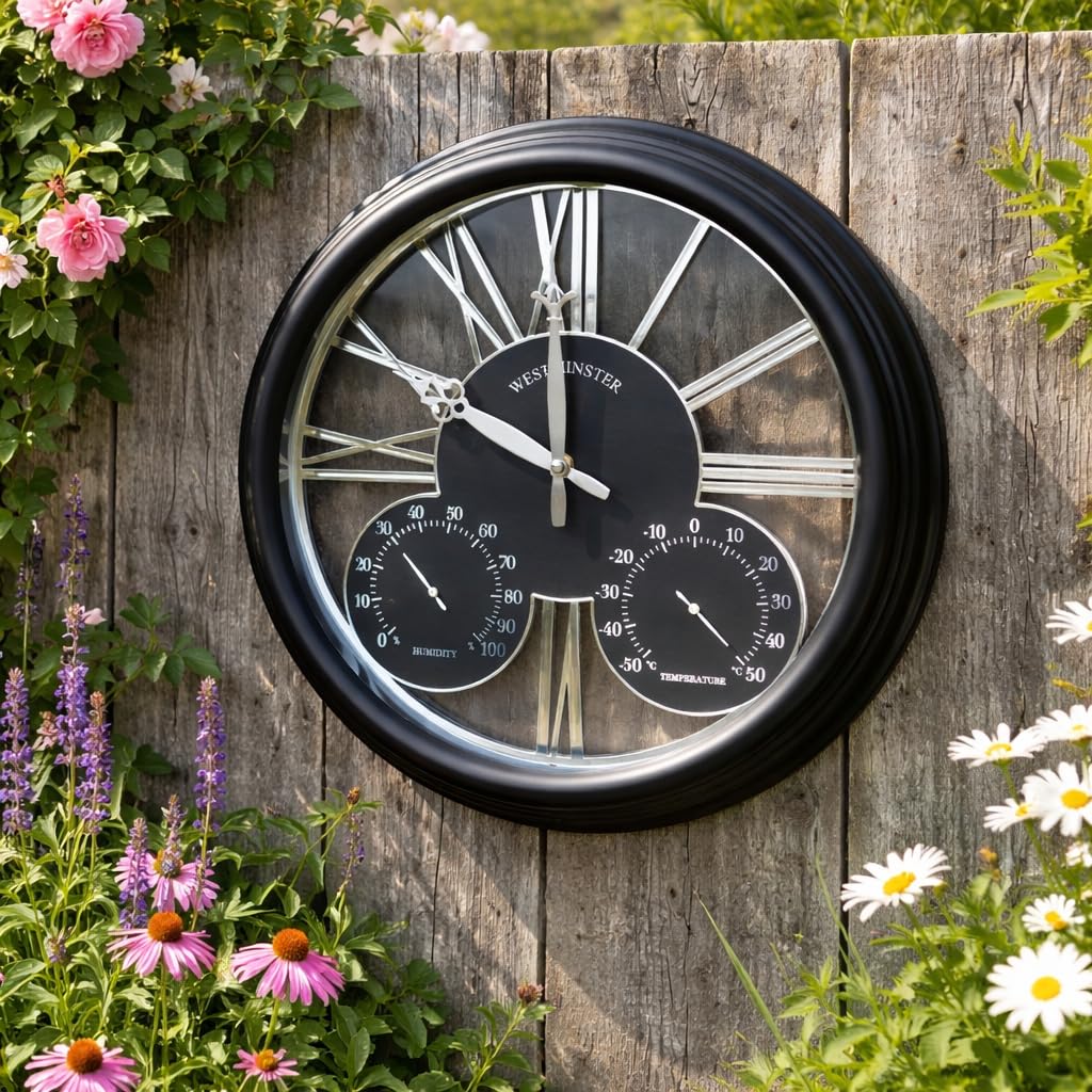 Wall Hanging Black Clock With Thermometer And Hygrometer from B&Q
