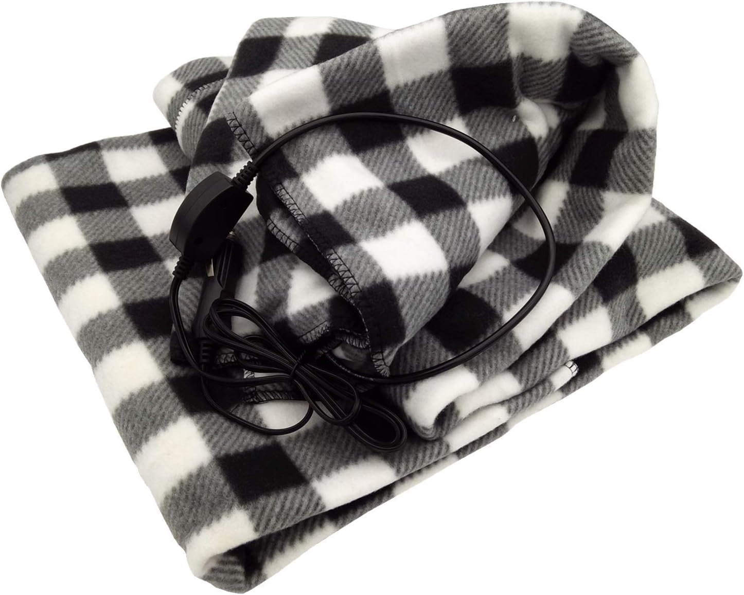 Electric Blankets - 12V Electric Car Heating Blanket Fleece Blanket for Winter Cold Weather Car Travel and Camping Use (Gray/White)