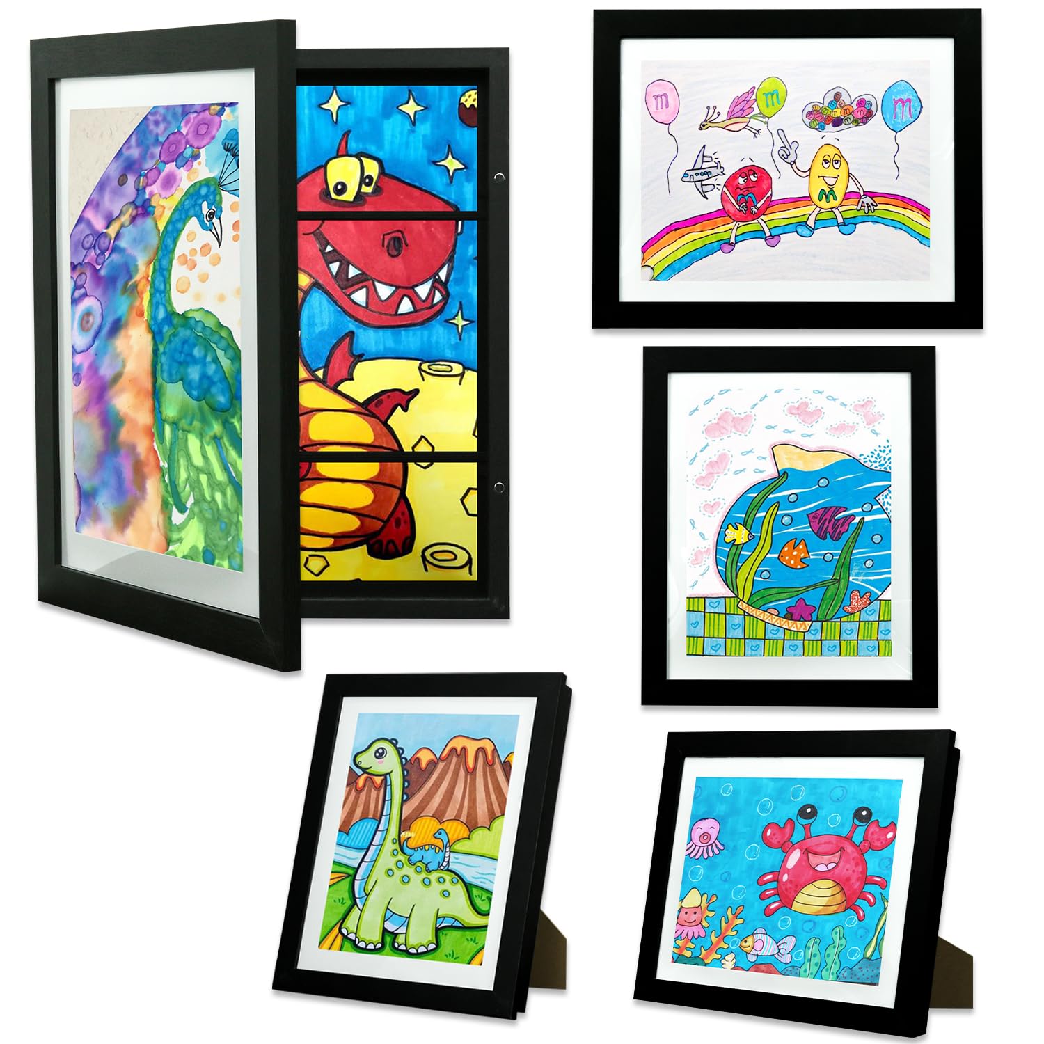 Layway Art Frames with Stand for Kids Artwork,Front Opening Holds 150 Drawings,10x12.5 with or without Mat Picture Display for Children Art Projects School Home Office (Black-10x12.5-2 Pack)