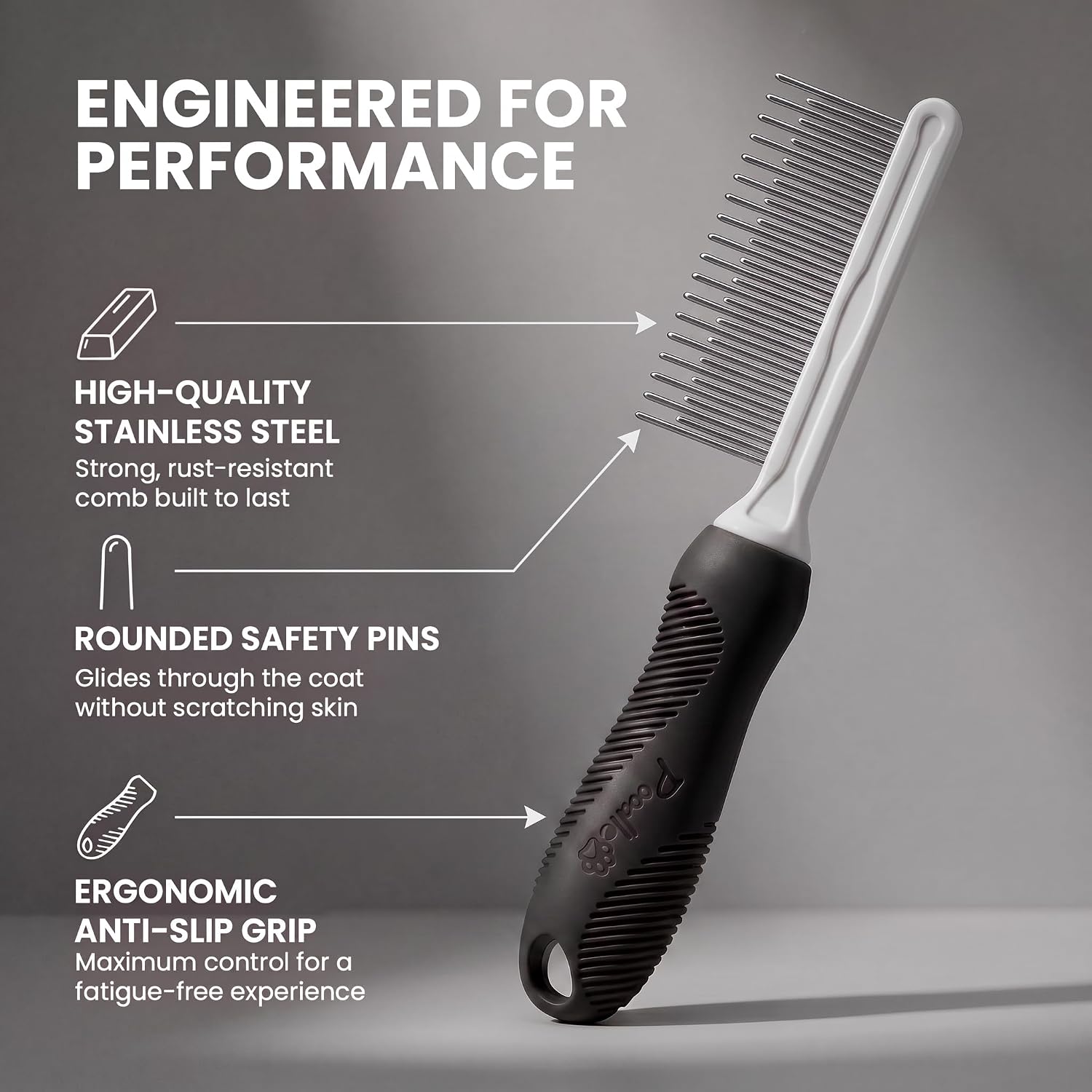 Poodlie 2-in-1 Dematting Comb for Dogs - Stainless Steel Detangling Comb for Long & Short Hair — view 6