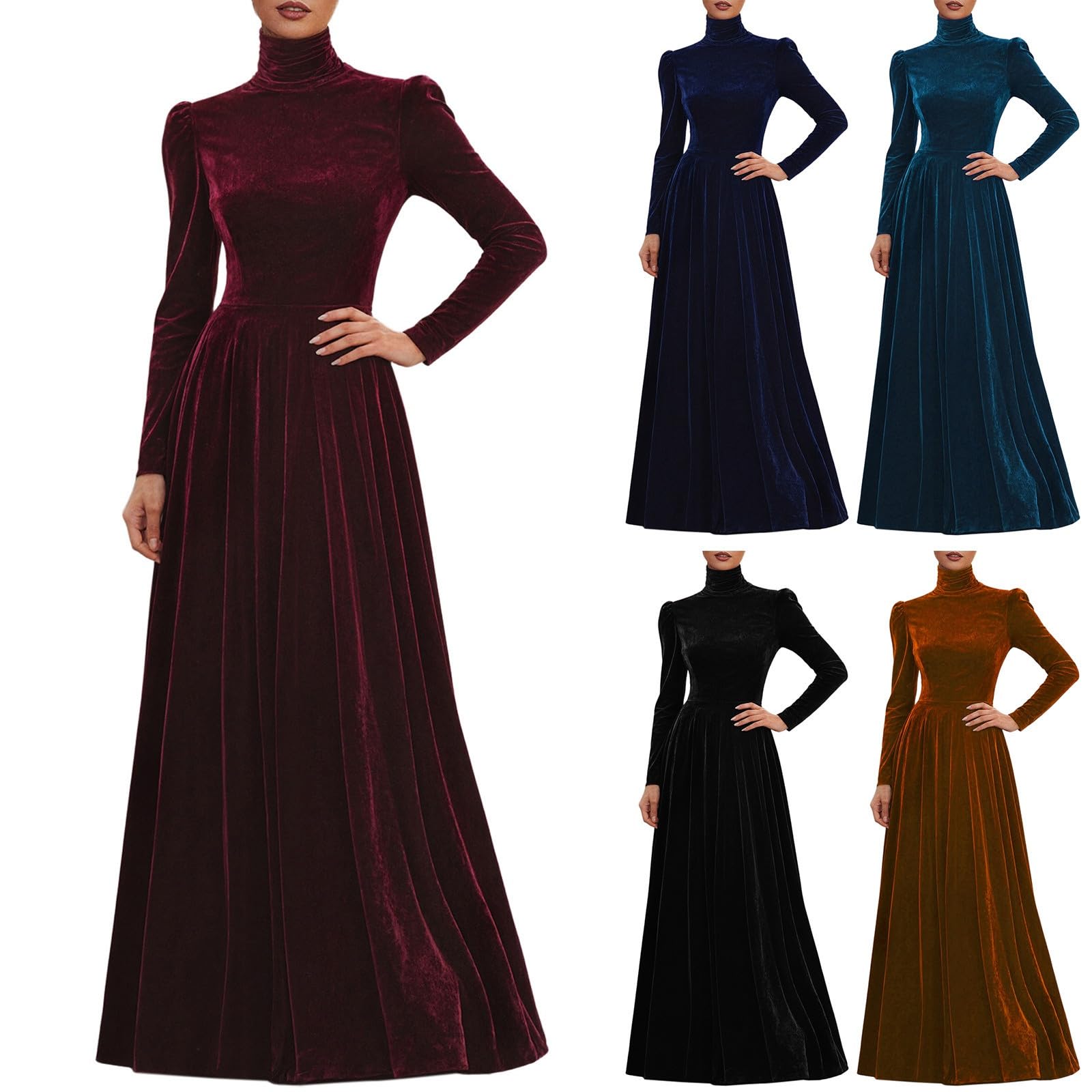 Vestido de terciopelo para mujer, de manga larga, elegante, vestido de baile, vestido de invierno, boda, vestido festivo, línea A, vestido de fiesta, vestido de cóctel, vestido maxi mullido, térmico