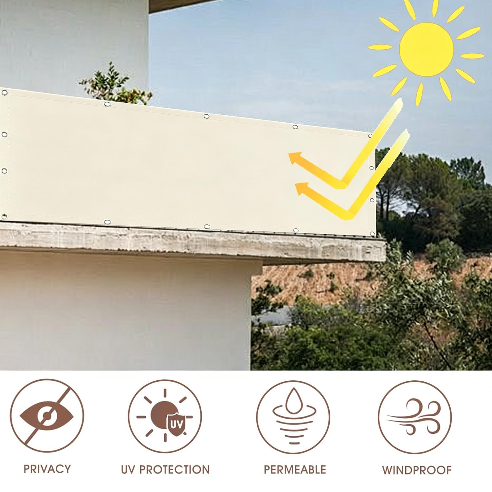Balkon 150 x 475 cm – odporna na promieniowanie UV wodoodporna i wiatroszczelna osłona siatkowa z klipsami i linką – idealna do użytku na zewnątrz i ochrony pokładu