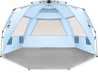 Easthills Outdoors Instant Shader Deluxe XL Beach Tent Easy Up 99" Wide for 4-6 Person Sun Shelter - Extended Zippered Porch Included Blue