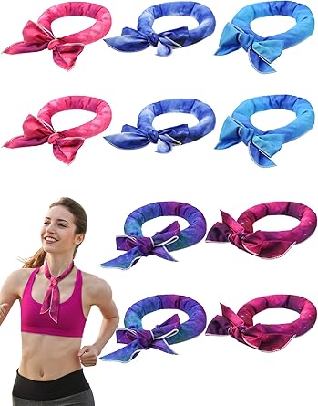 Janmercy 10 Pcs Tie Dye Cooling Neck Wraps Cooling Scarf Ice Bandanas Summer for Men Women Camping Running Outdoor Sports