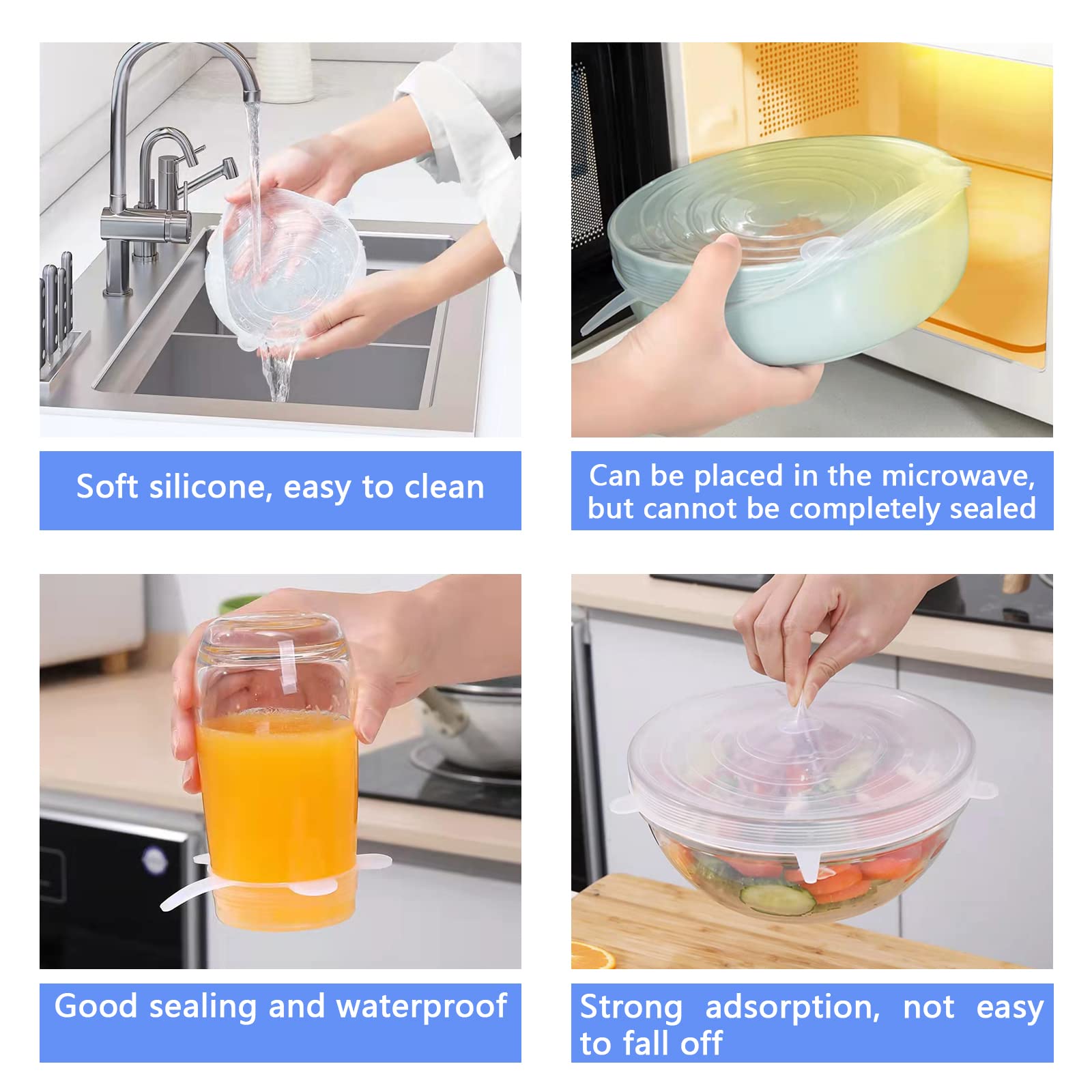 Silicone Stretch Lids, 18 Pack Reusable Silicone Lids Kitchen Food Storage Covers Stretchable for Bowl Container Dishwasher Freezer Microwave (18 Pack)