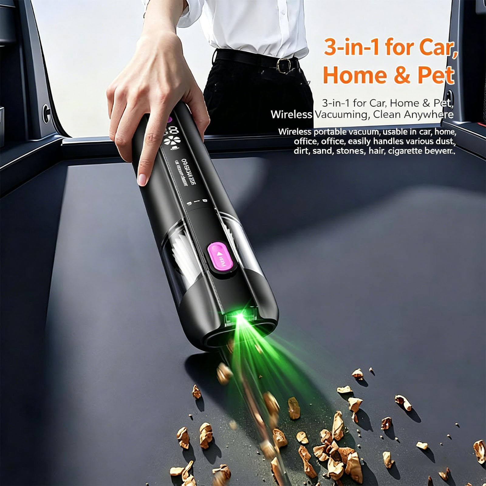 Dispositivo per la rimozione dello Sporco Portatile Ricaricabile con Potente aspirazione e Luce LED Progettato per la Cura degli Interni dei Veicoli Aspirapolvere per Auto con soffiatore