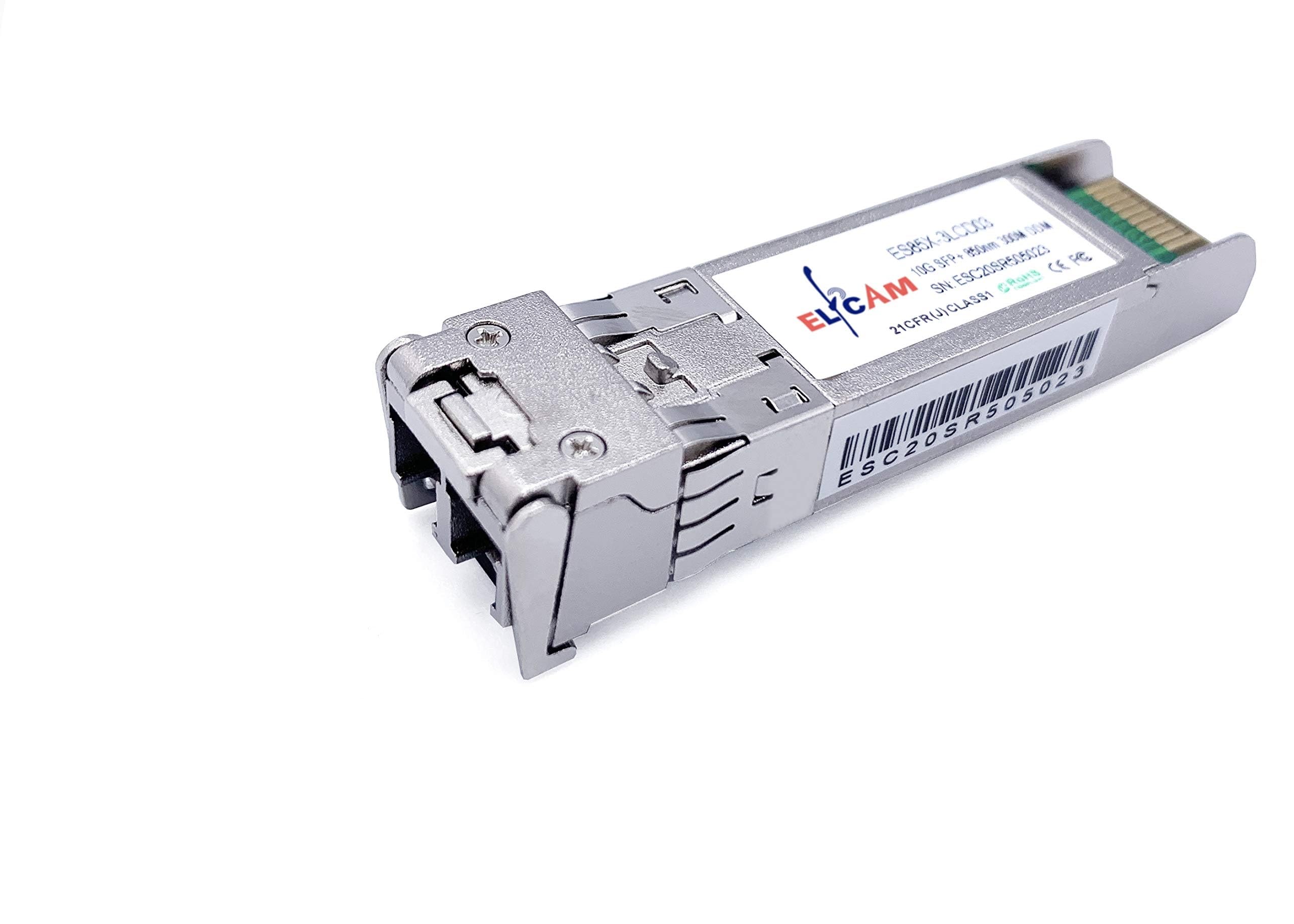 Elfcam® - 10Gb SFP+ Module de Transceiver à Fibre Optique, Connecteur LC/UPC DM 10GBase-SR SFP+, 850nm DDM 300M, Compatible avec 10G Carte Ethernet Intel X710 & X520