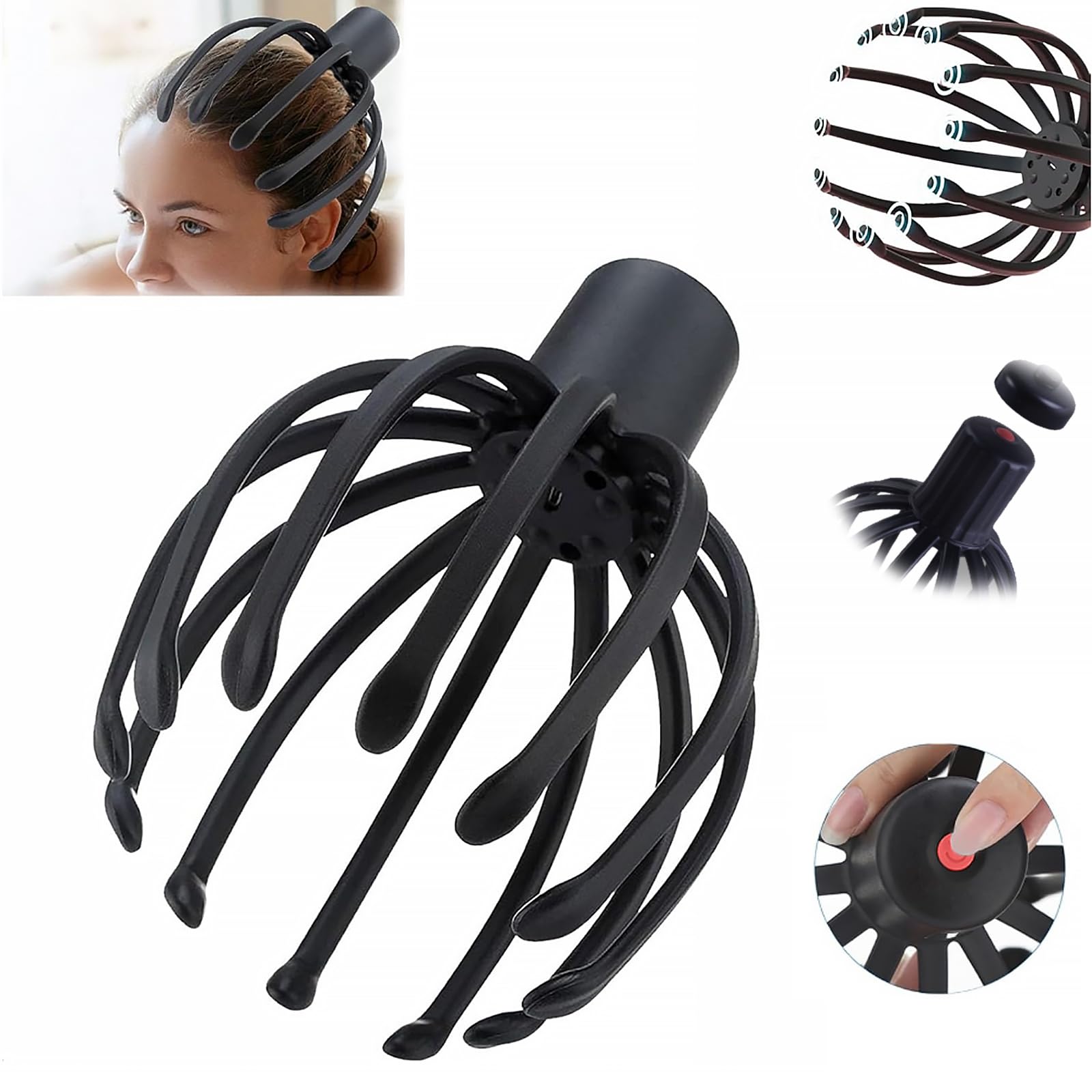 Masajeador de cabeza de pulpo, masajeador de cabeza de 360 grados, masajeador eléctrico del cuero cabelludo con 3 modos, masajeadores portátiles inalámbricos para relajarse, aliviar el estrés y