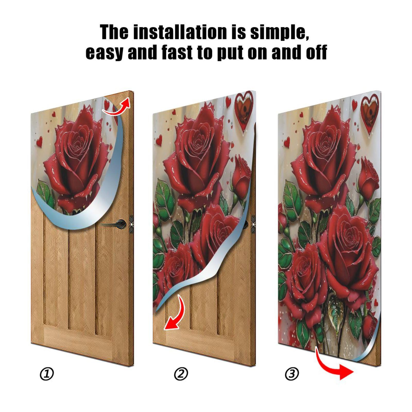 FLildon Red Rose Valentine's Day Door Cover Decoration, Party Accessory Porch Decor for Festive Ornament Room Door Covers 32 x 79 Inch