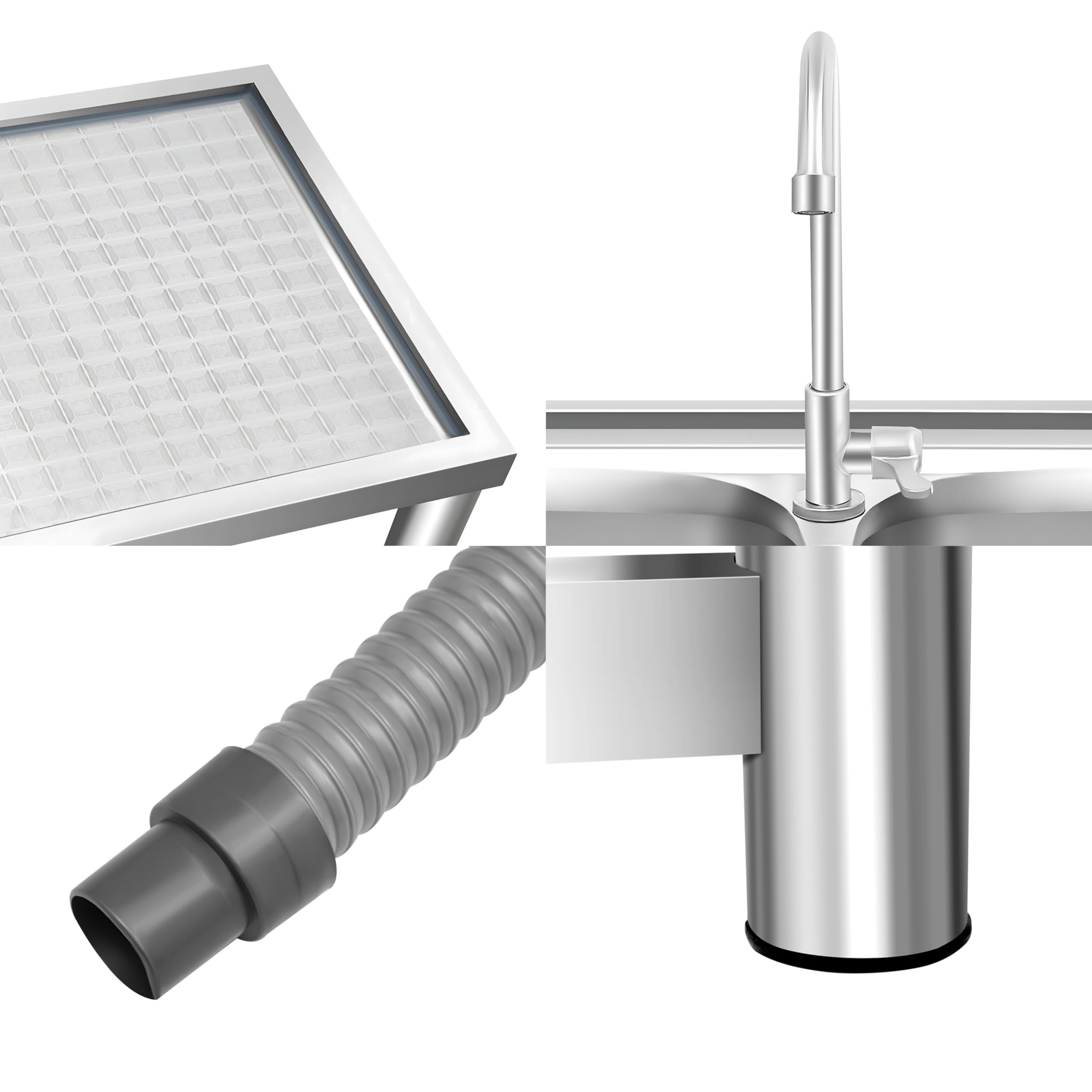 Lavabo in acciaio inox autoportante, capacità di carico 220 lbs, mobile lavello da cucina con rubinetto girevole a 360°, 120 x 45 x 80 cm, lavello commerciale con 2 vasche per ristorante, bar