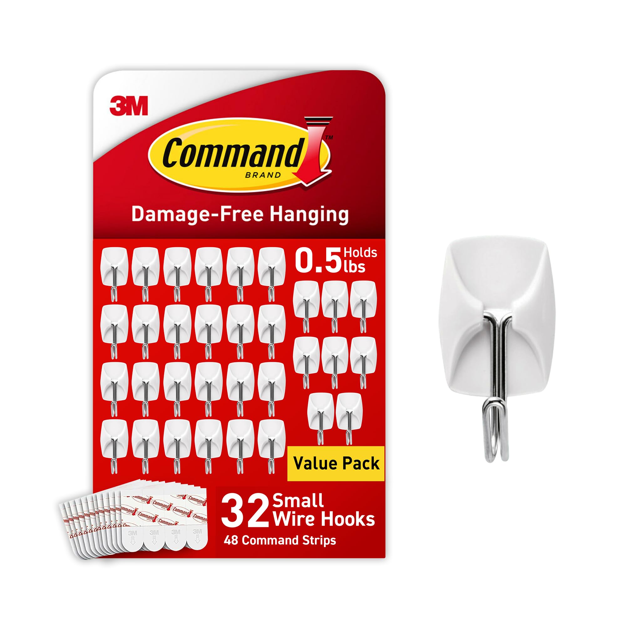 Command Small Wire Toggle Hooks, 32 Count, and 48 Strips, Damage-Free Hanging Wall Hooks