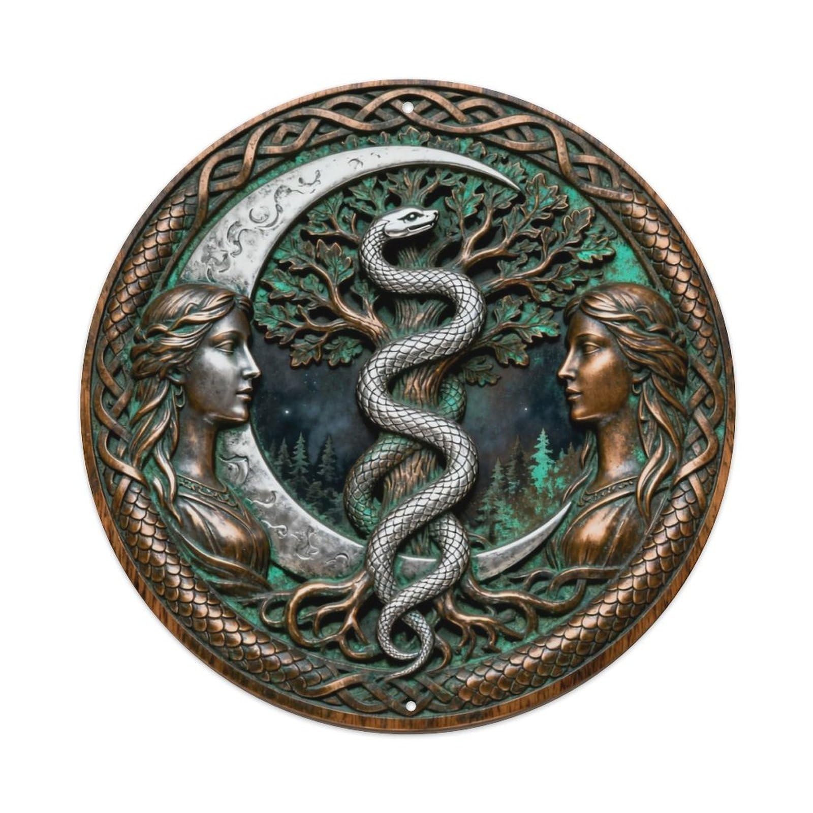 Celtic Moon Snake Oak Tree Metal Tin Sign Plaque