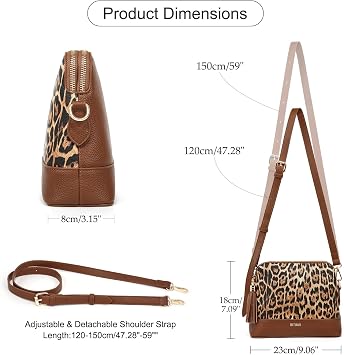 BITUOR Women's Cross Body Bags Leopard print bag for Women Leather Shoulder Handbag With 2 Zip Compartments Fashion Tassel Decoration with Adjustable Strap