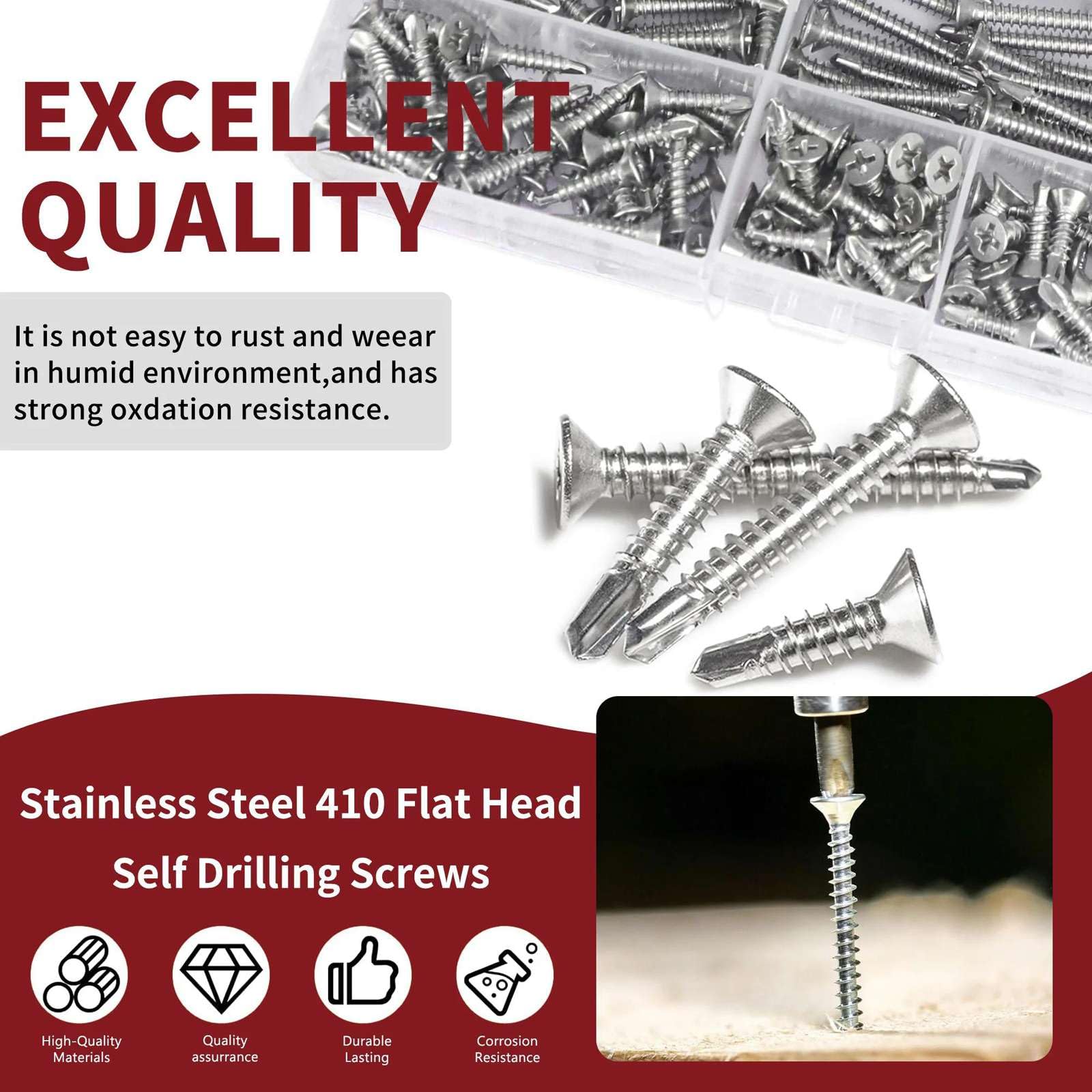215pcs in Acciaio Inox 410 Testa Piatta Viti autoperforanti Croce Vite autoperforante a Coda di Rondine Viti autoperforanti