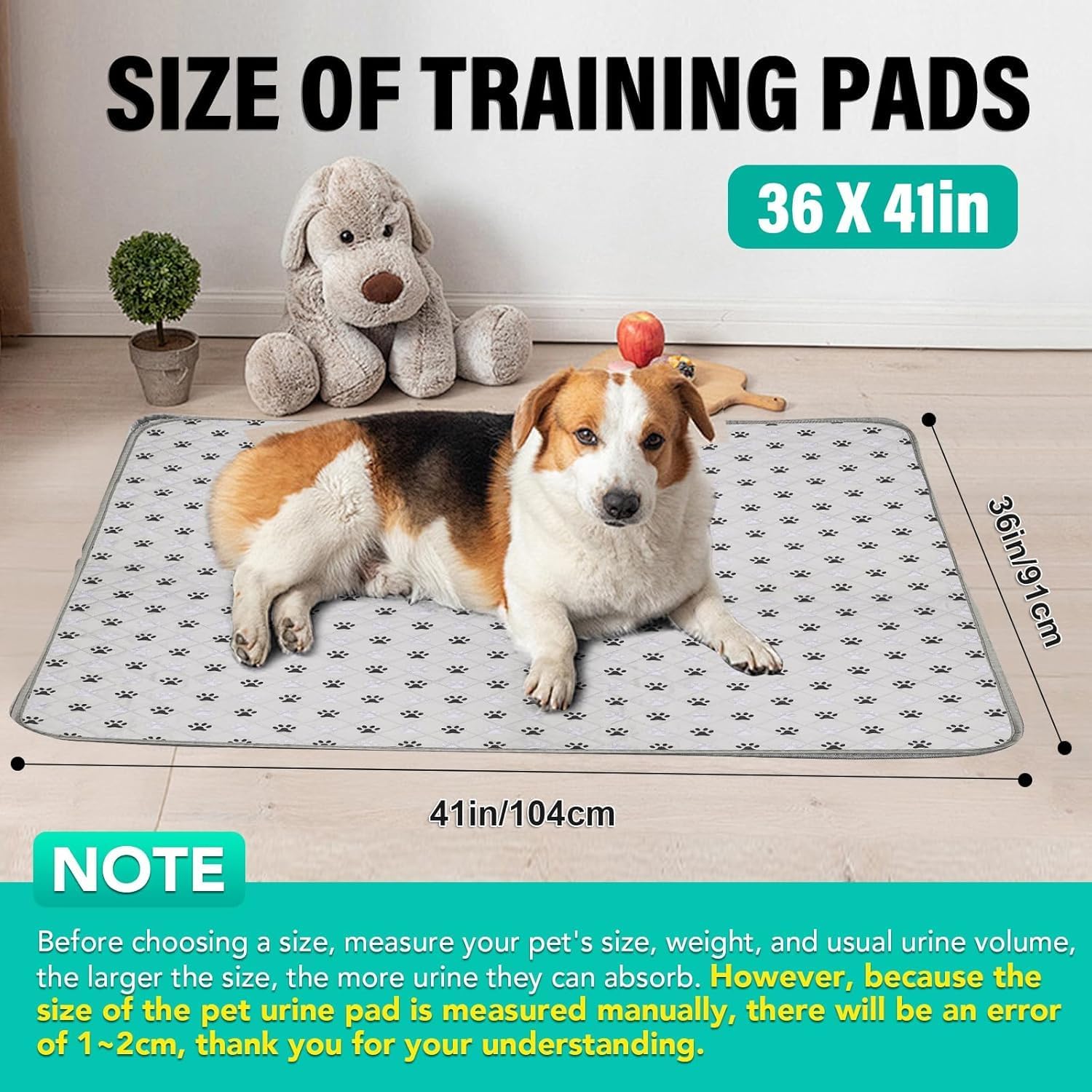 FUWERY Washable Pee Pads for Dogs ,36"X41", Thick Heavy Absorbency Reusable, Prevent Leakage, Non-Slip Pee Pads for Puppy Playpen,Potty Training, Grey, 2 Packs