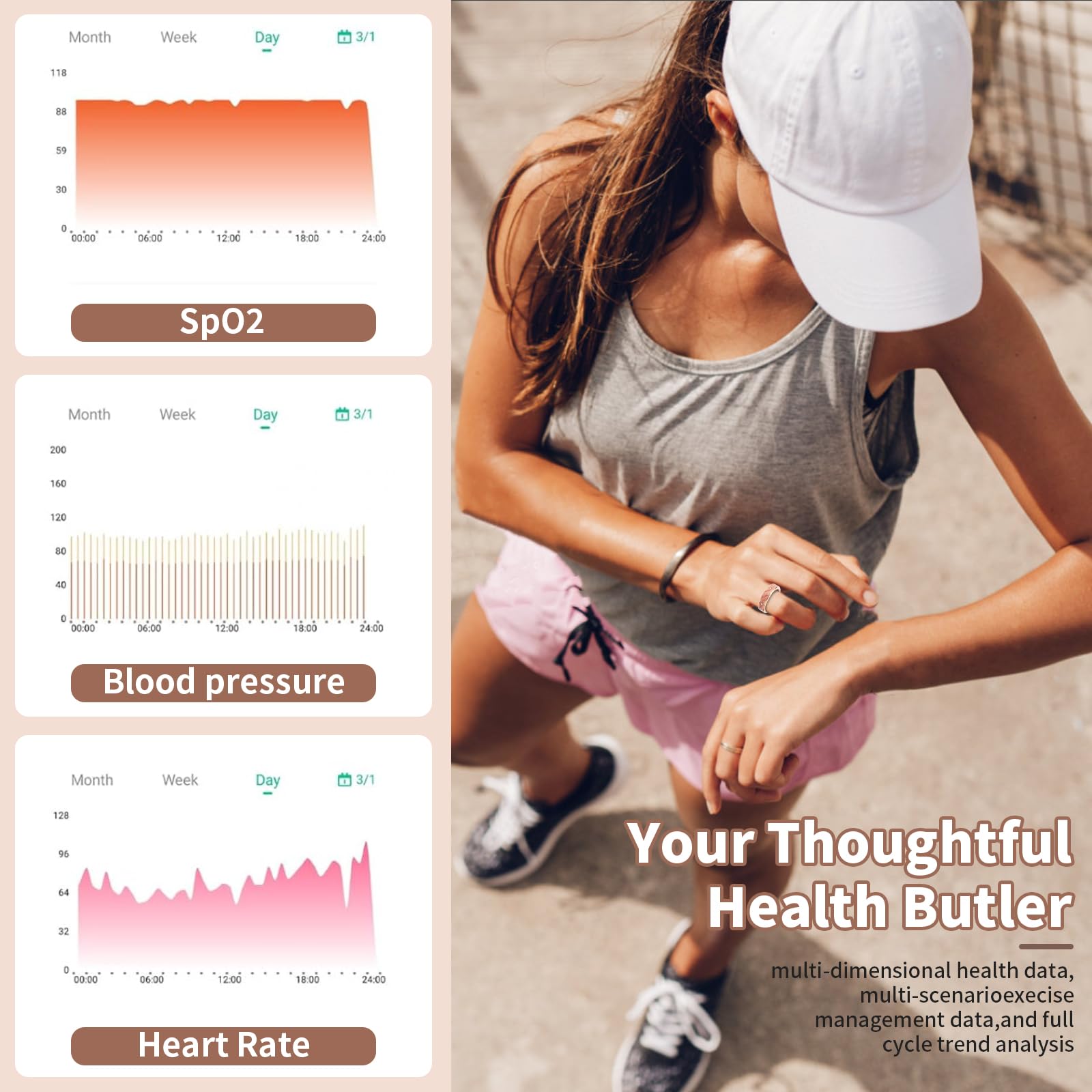 Anillo inteligente para mujeres y hombres, rastreador de salud y fitness con frecuencia cardíaca, monitor de sueño, oxígeno en sangre, HRV, 128 modos deportivos, IP68 impermeable, control de gestos