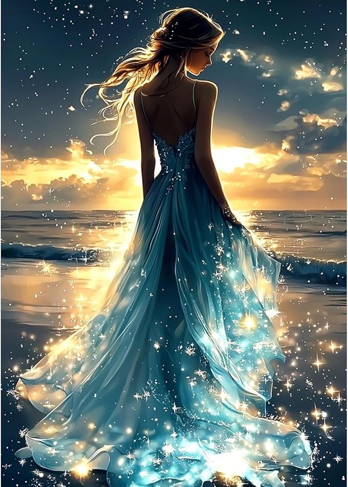 DAERLE 5D Diamond Painting Kit Completo - Spiaggia Tropicale Al Tramonto 40x30cm, Attività Antistress Fai Da Te Per Adulti E Bambini