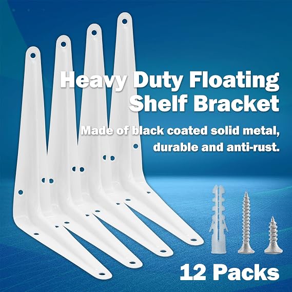 12pcs 5 Inch Shelf Brackets, Heavy Duty L Bracket, Shelf Corner Brace Right Angle Bracket, 4x5 Inch Floating Shelf Wall Mount Bracket (White)