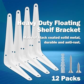 12pcs 5 Inch Shelf Brackets, Heavy Duty L Bracket, Shelf Corner Brace Right Angle Bracket, 4x5 Inch Floating Shelf Wall Mount Bracket (White)