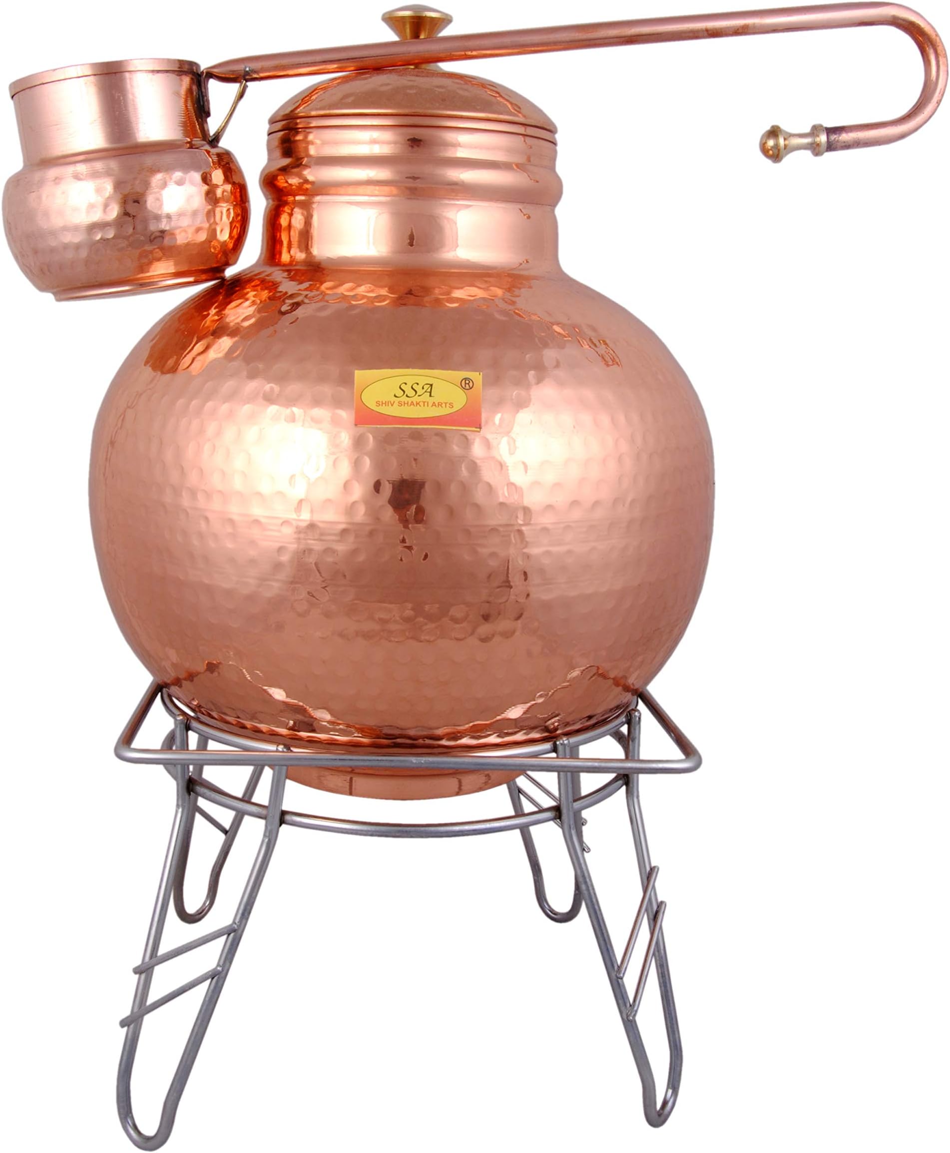 Shiv Shakti Arts® 8 Liter - Heavy Gauge | Copper Water Dispanser/Copper Matka/Container Pot with Loti & Stand - (Premium Hammer)
