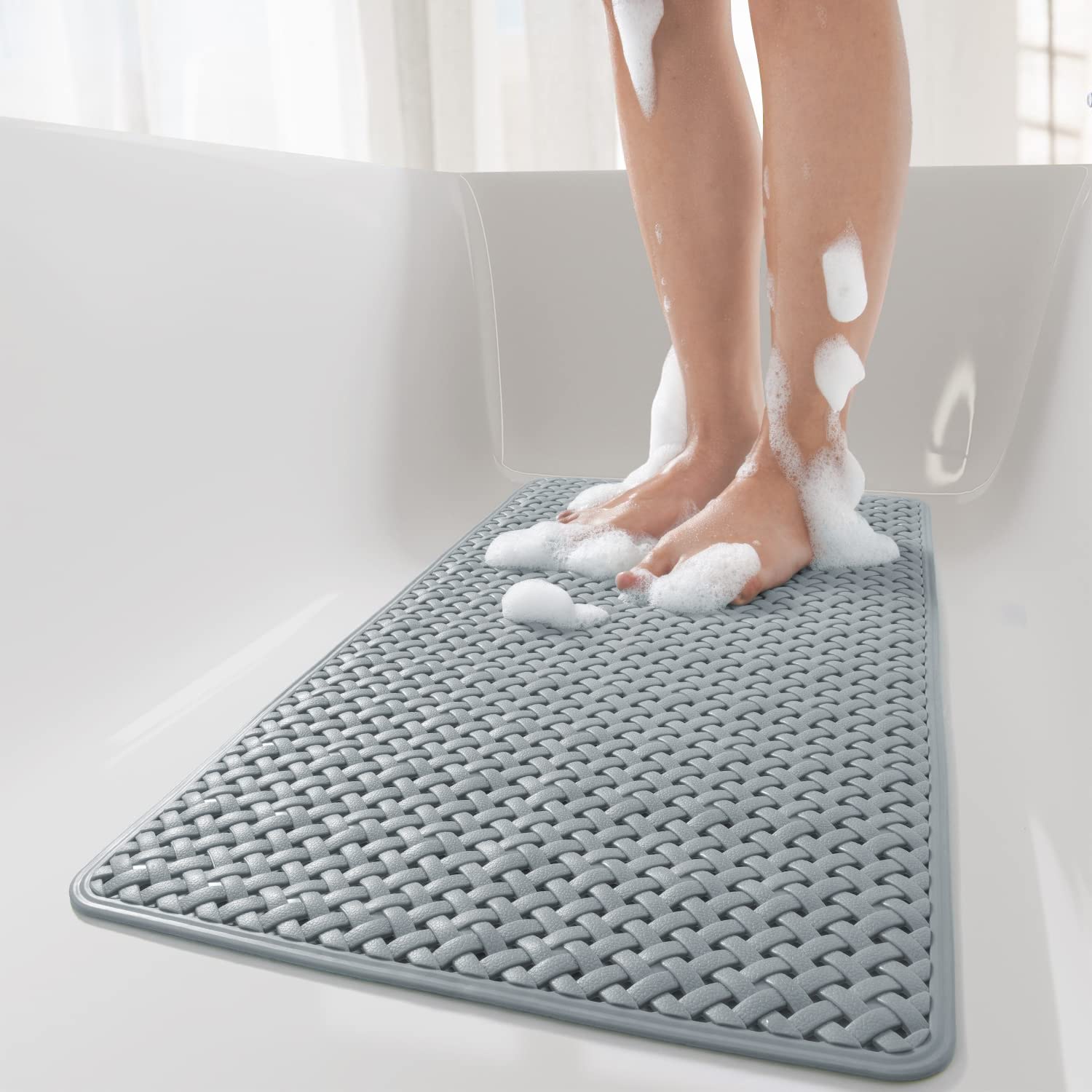 Angju Non Slip Bathtub-Mat with Suction Cups and Drain Holes, Soft Machine Washable Shower Mat Anti Slip Bath Mat for Tub for Kids