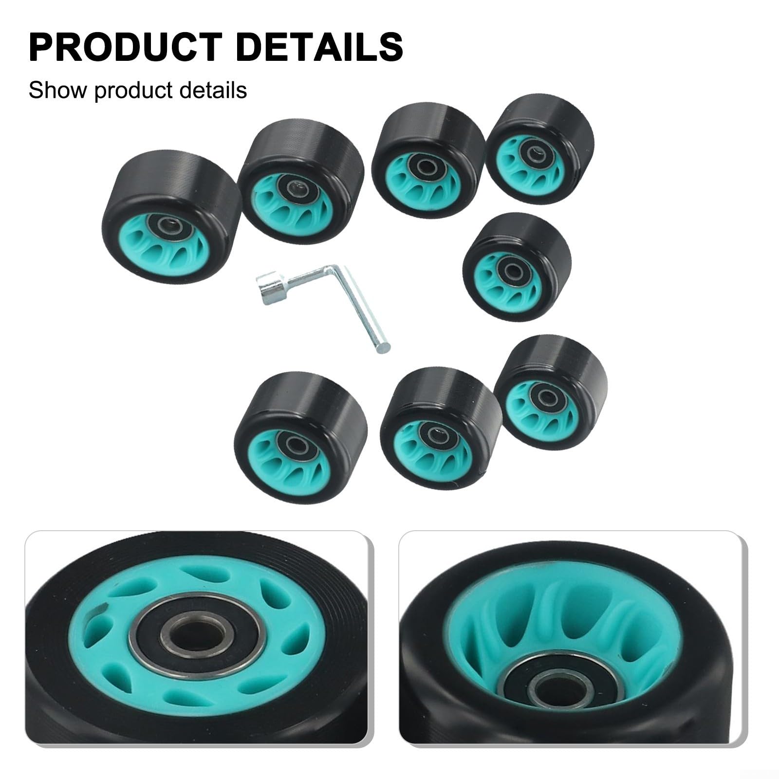 Lot de 8 roues de patins à roulettes pour skateboard à double rangée et quad avec matériau PU et roulements en acier au carbone, adaptées pour les surfaces asphaltées et de parc (noir (bleu (88A))