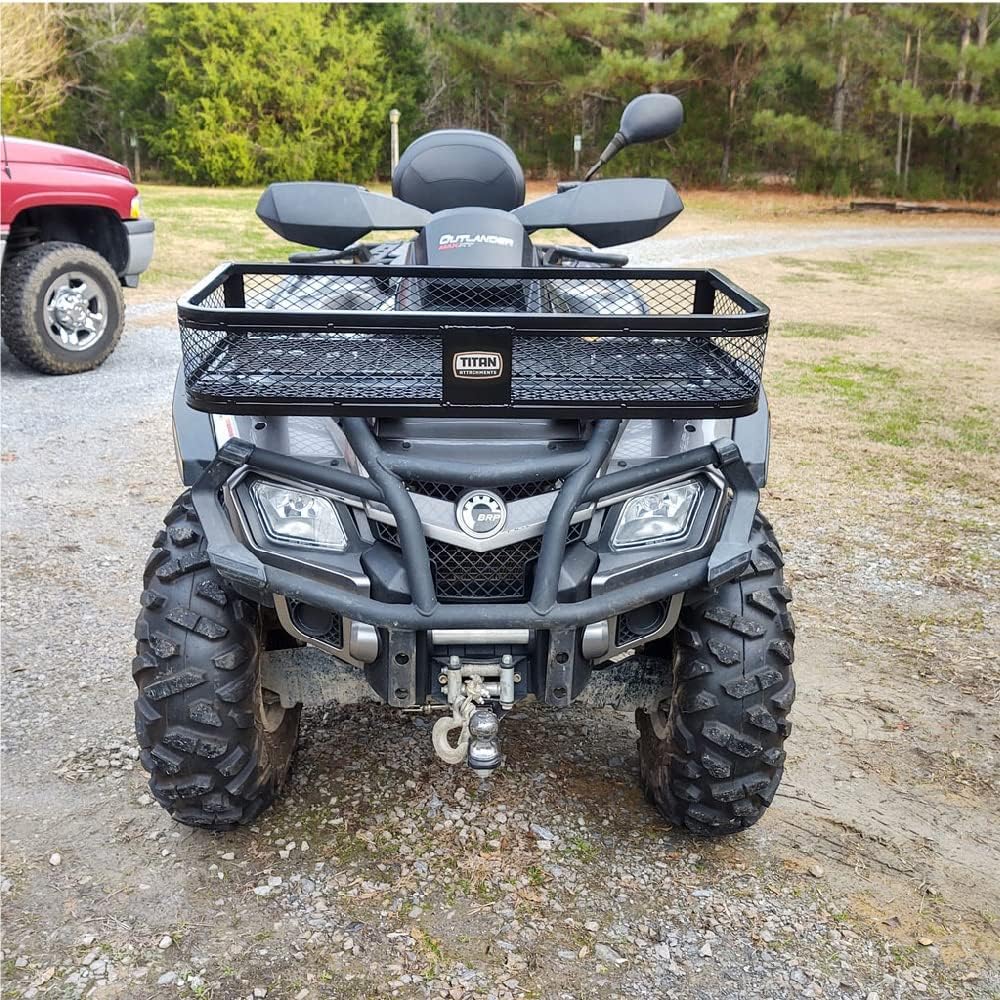 Titan Ramps Universal ATV/UTV Front Cargo Basket Rack with 100 Pound Capacity and Steel Construction for Carrying Buckets, Coolers, or Gear