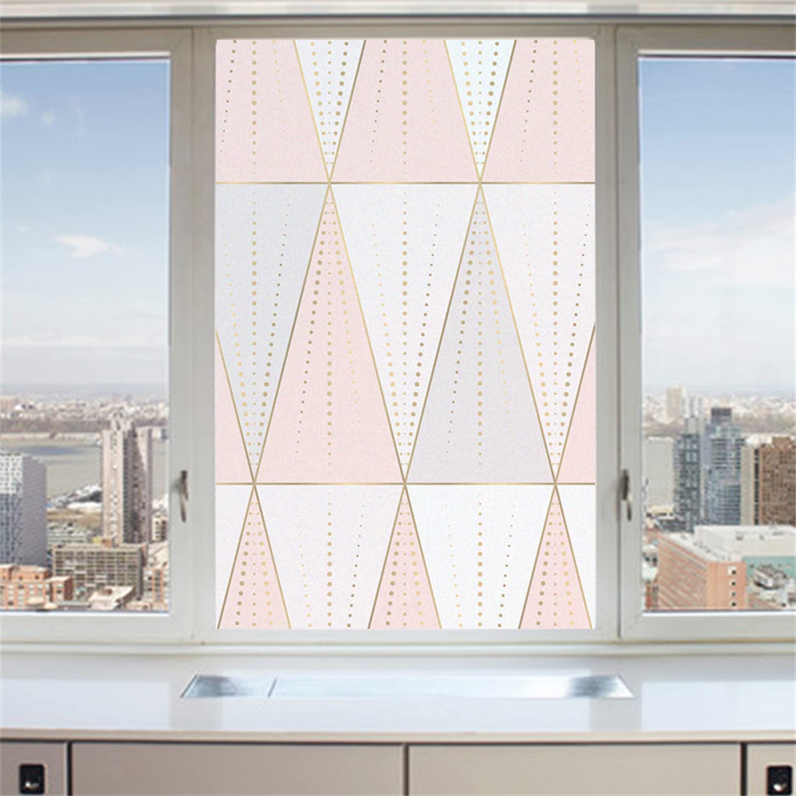 Pellicola per vetri oscurante,Pellicola privacy finestre,anti-peeping,Autoadesive,Anti-UV,triangolo rosa ,Ideale per Ufficio Camera da Letto Sala(90cmx200cm)