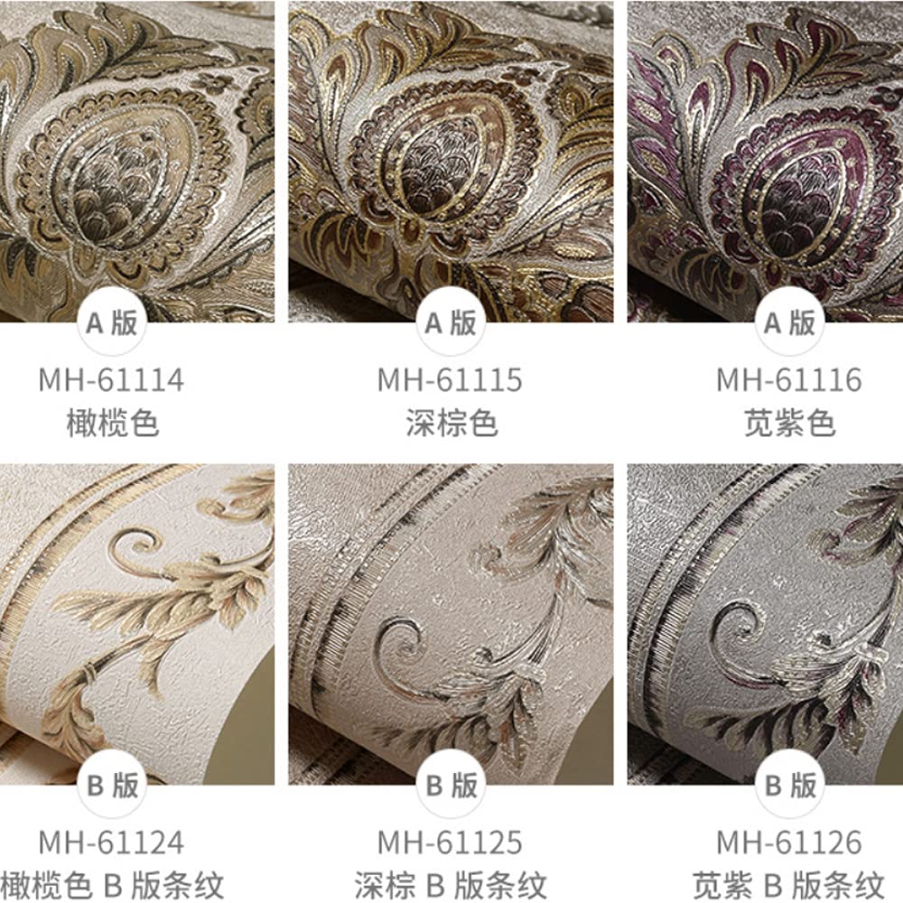 European Style PVC Wallpaper AB Damask Flower 3D Carving Craft Bedroom Living Room Sofa TV Background Wall Shop Decoration Clothing Store Restaurant Hotel 1.73'W x 32.8'L Non-Pasted (Dark brown B) - Image 3