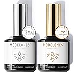 modelones Gel Nail Polish Top Base Coat, 2 PCS Clear High Glossy Long Lasting Soak Off Home Salon DIY Manicure Gift for Women