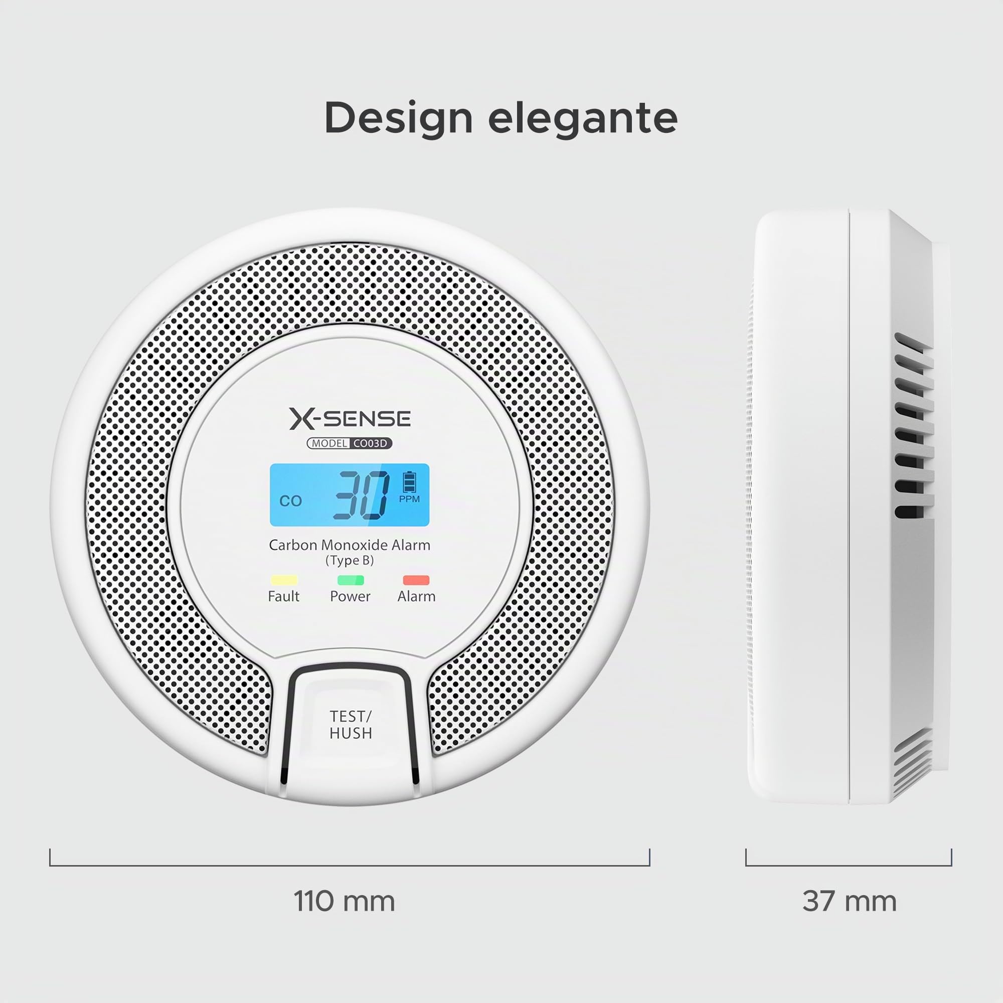 X-Sense Rilevatore di Monossido di Carbonio Autonomo con Display Digitale, Sensore Preciso con Una Durata di Vita di 10 Anni, Certificato e EN 50291, CO03D