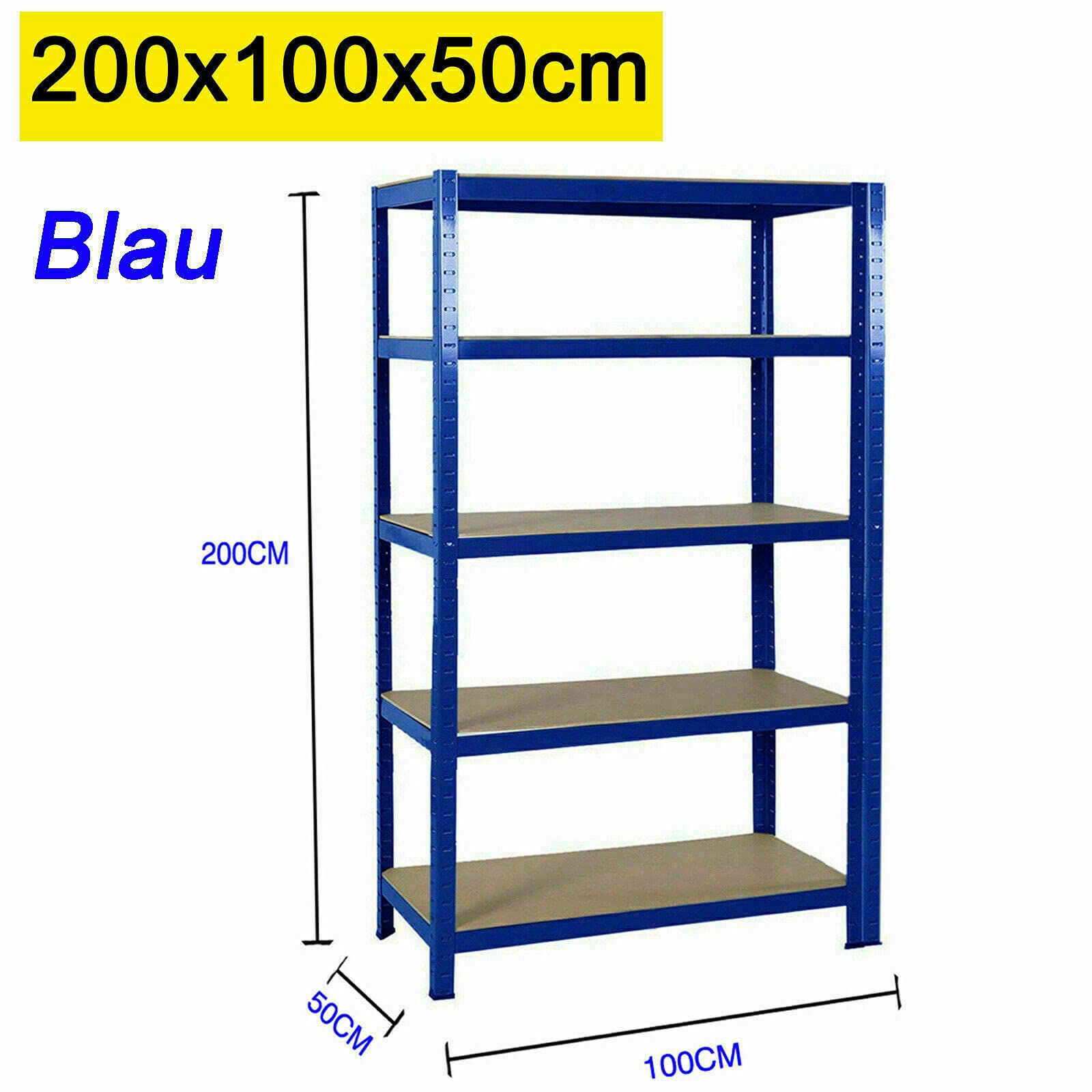 Scaffalatura per carichi pesanti, in metallo, per garage, officina, scaffalatura in metallo, scaffalatura a 5 ripiani, scaffale regolabile in MDF, 200 x 100 x 50 cm (A x L x P)